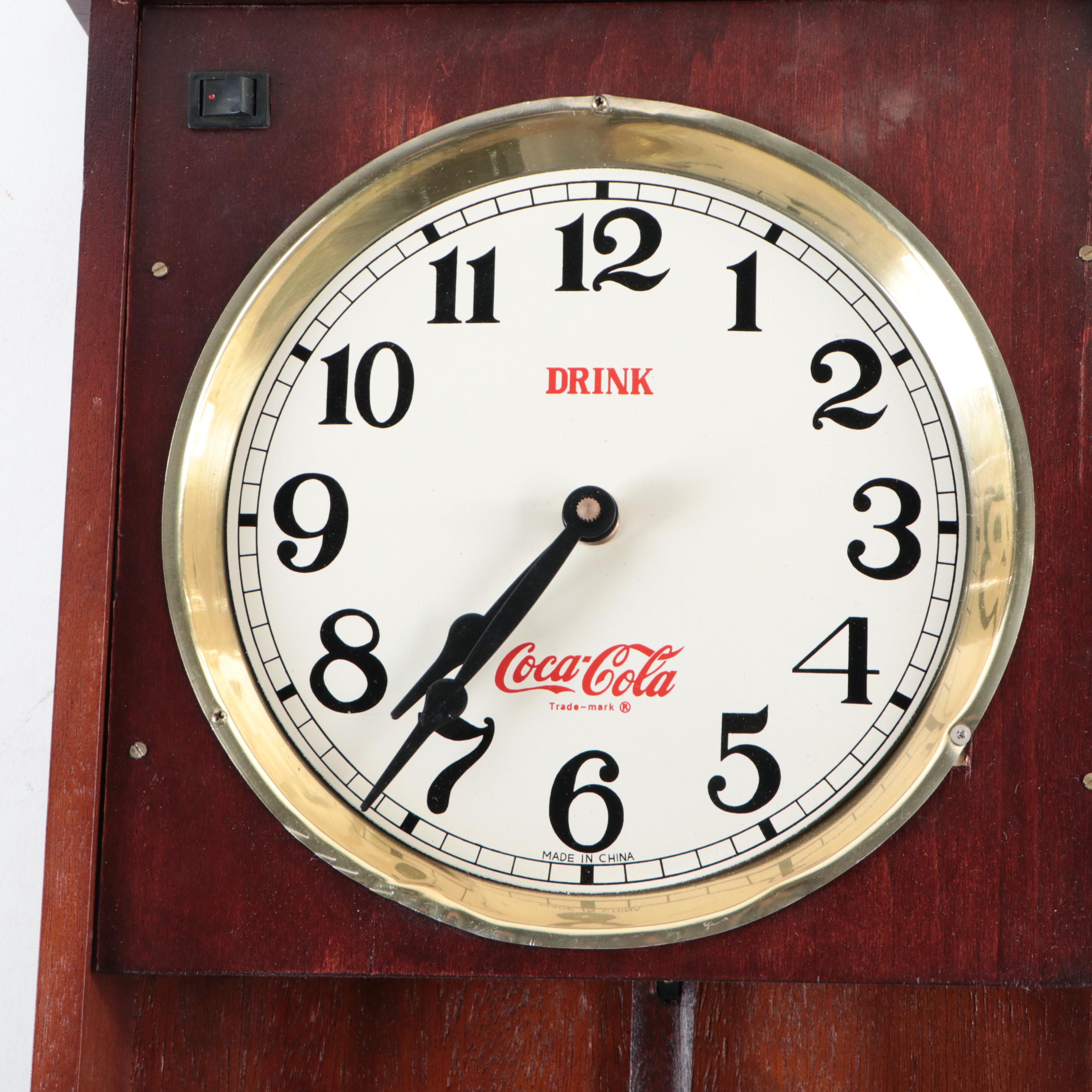 Coca-Cola Wooden Advertising Wall Clock, Late 20th Century