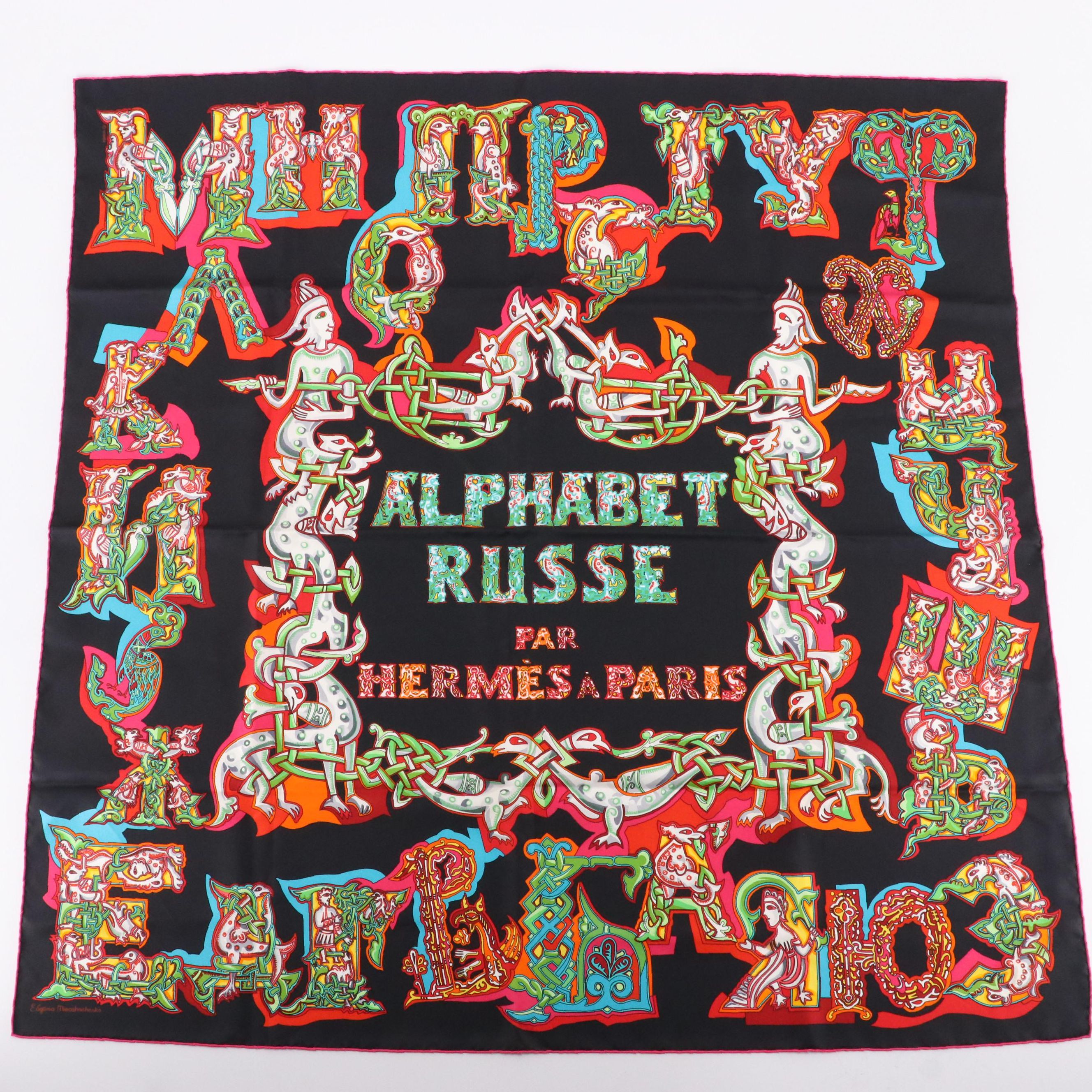Hermès "Alphabet Russe" Silk Scarf 90