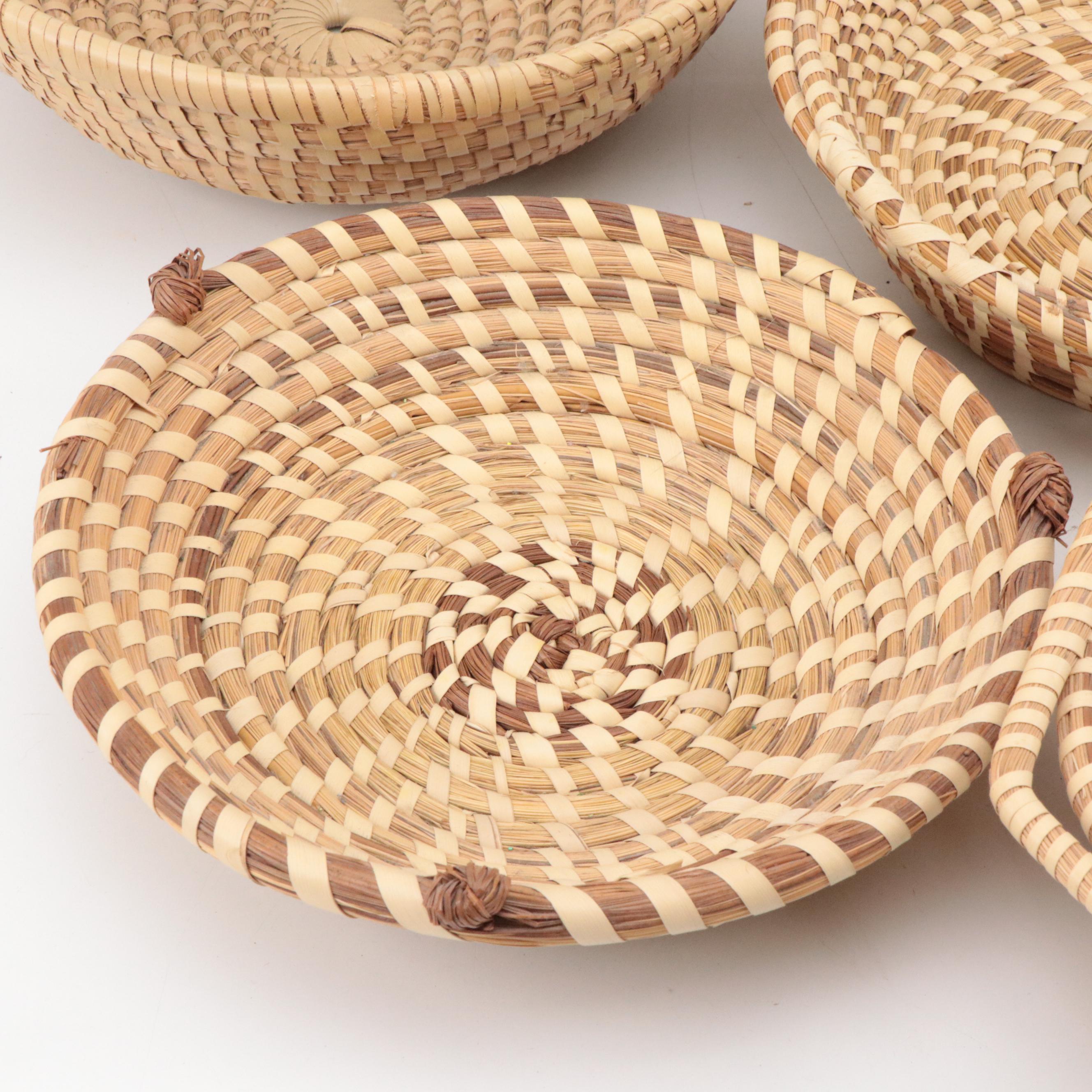 African Bolga Basket Basket with Coiled Sweetgrass and Reed Bowls