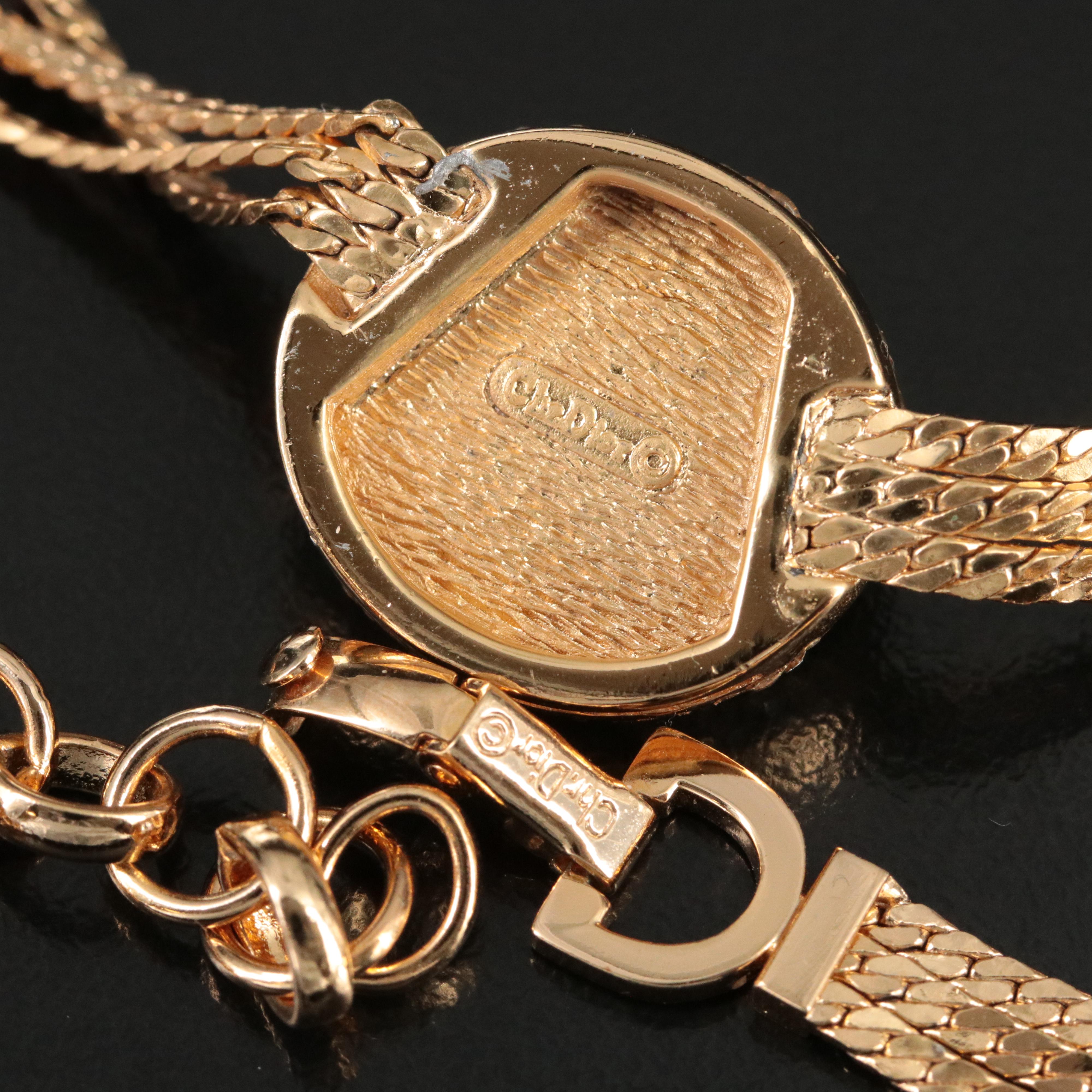 Christian Dior Glass Crystal Triple Chain Necklace