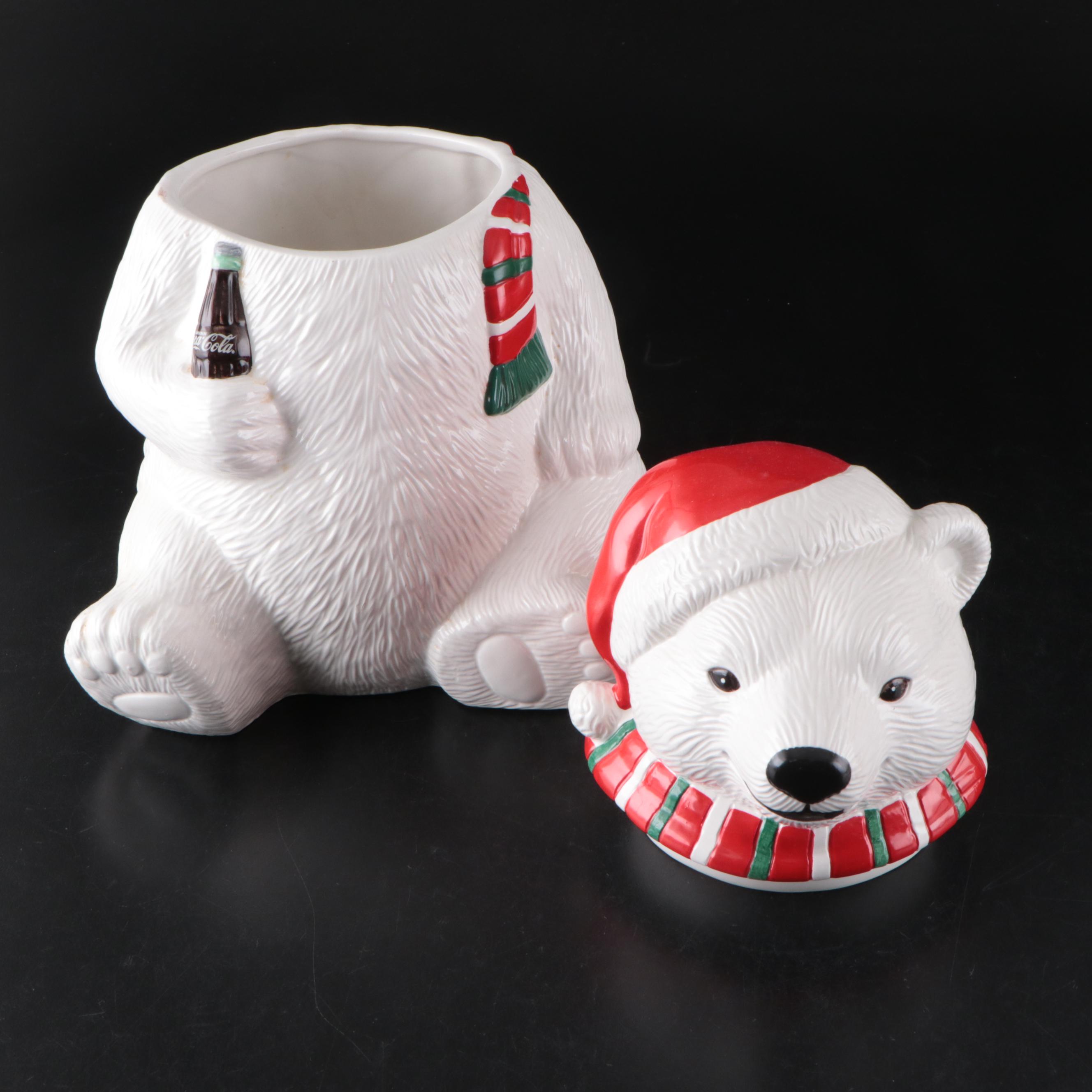 Coca-Cola Polar Bear Cookie Jar with Ornaments, Cookie Platter and More