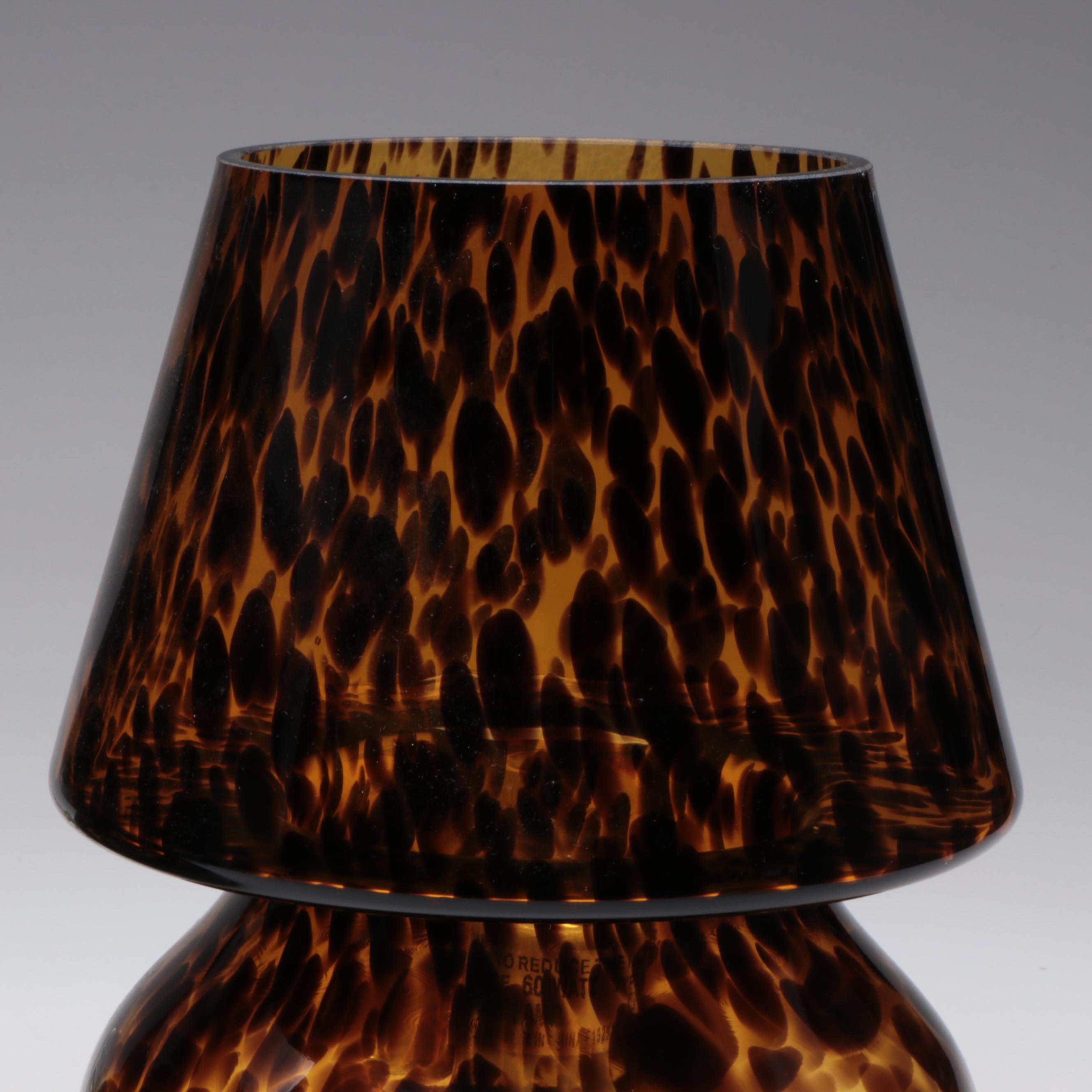 Tortoise Amber Glass Mushroom Table Lamp Pair