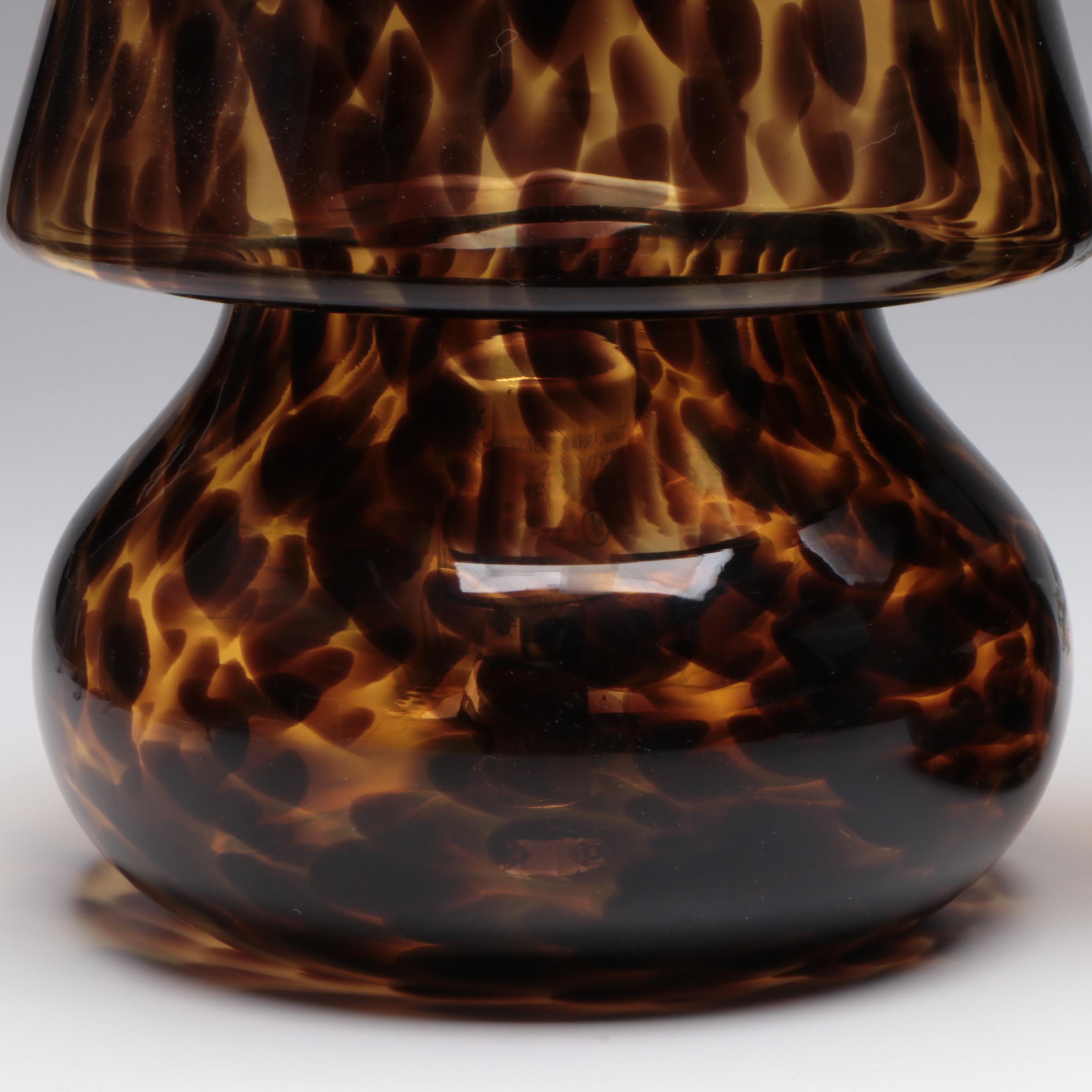 Tortoise Amber Glass Mushroom Table Lamp Pair