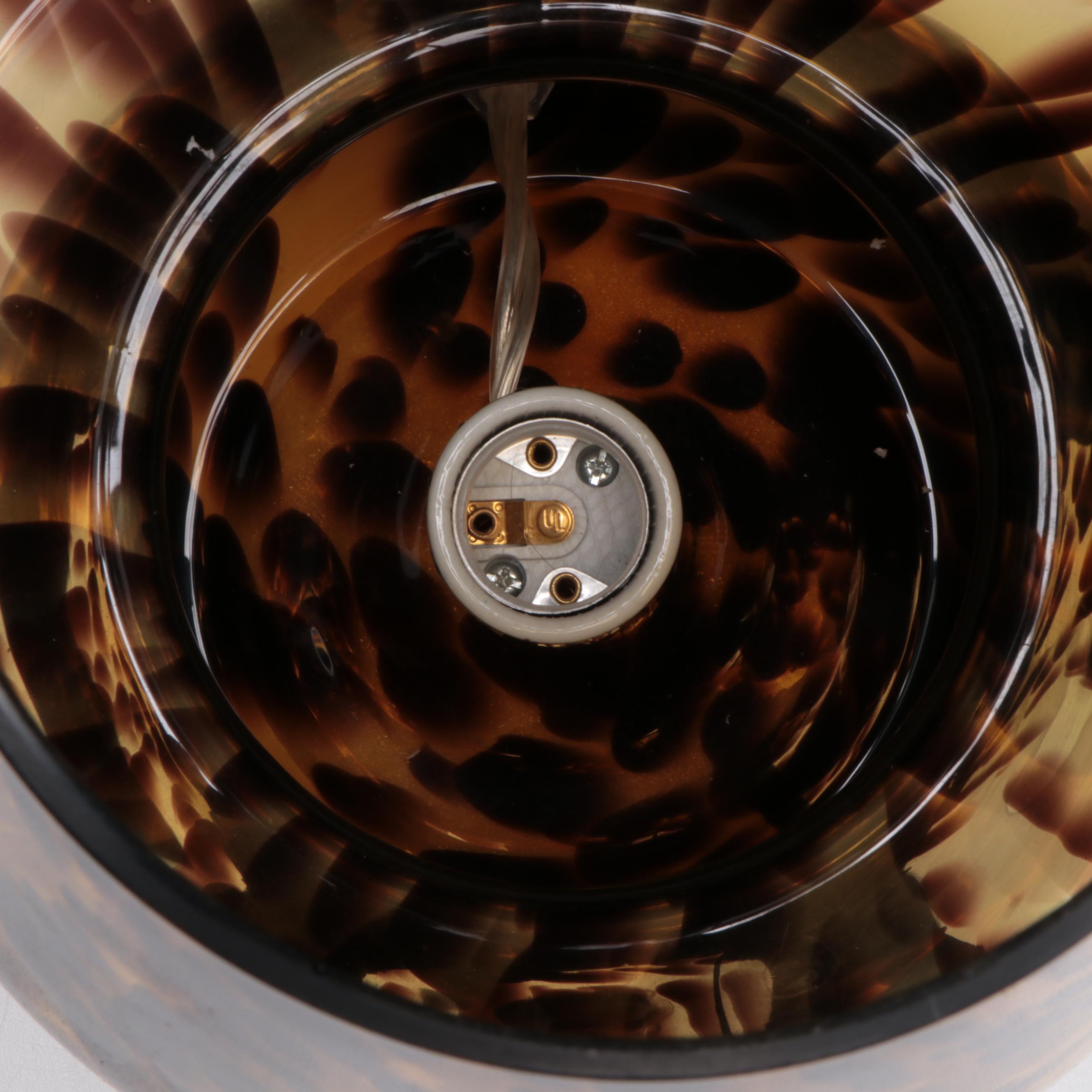 Tortoise Amber Glass Mushroom Table Lamp Pair