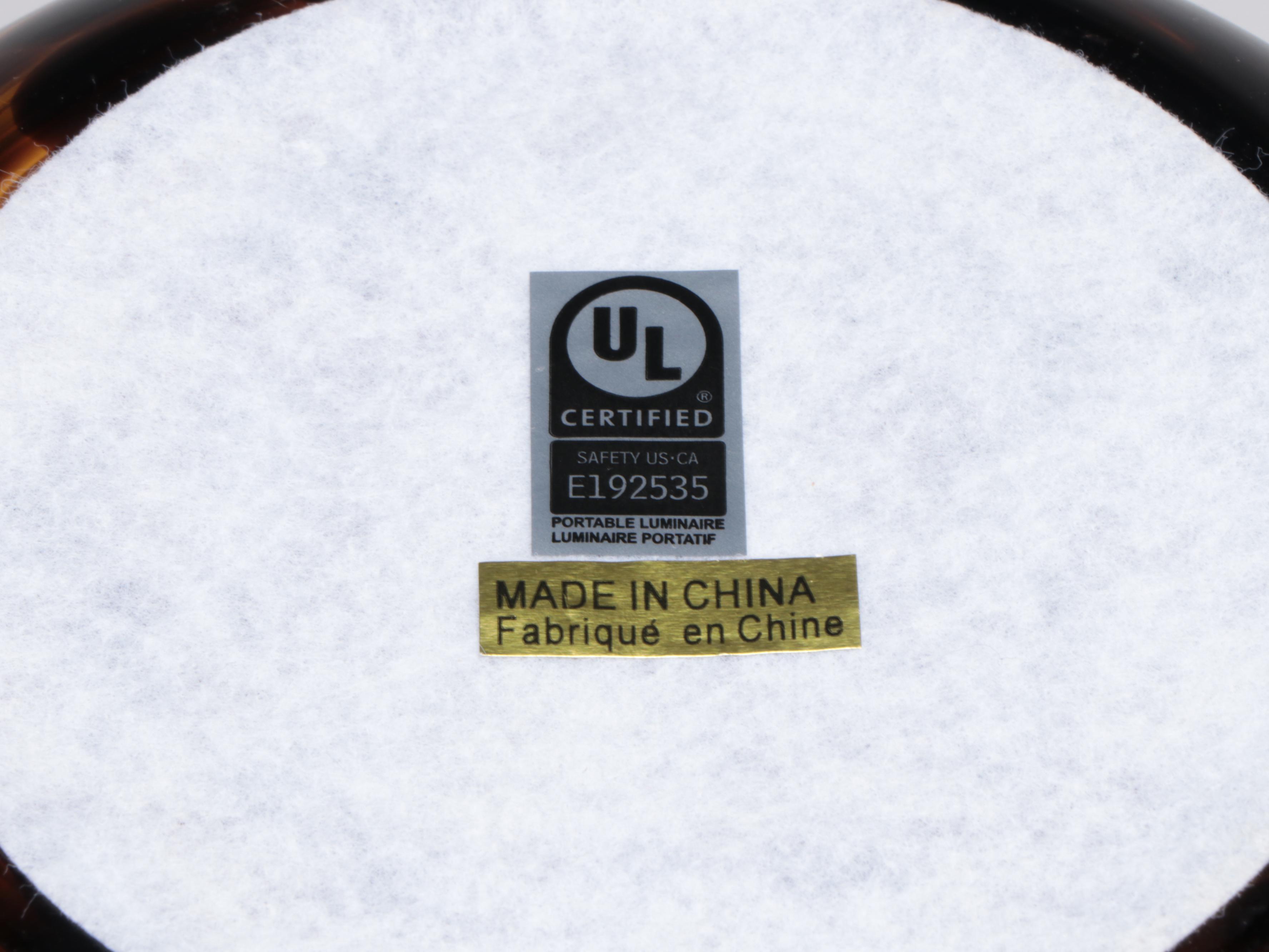 Tortoise Amber Glass Mushroom Table Lamp Pair