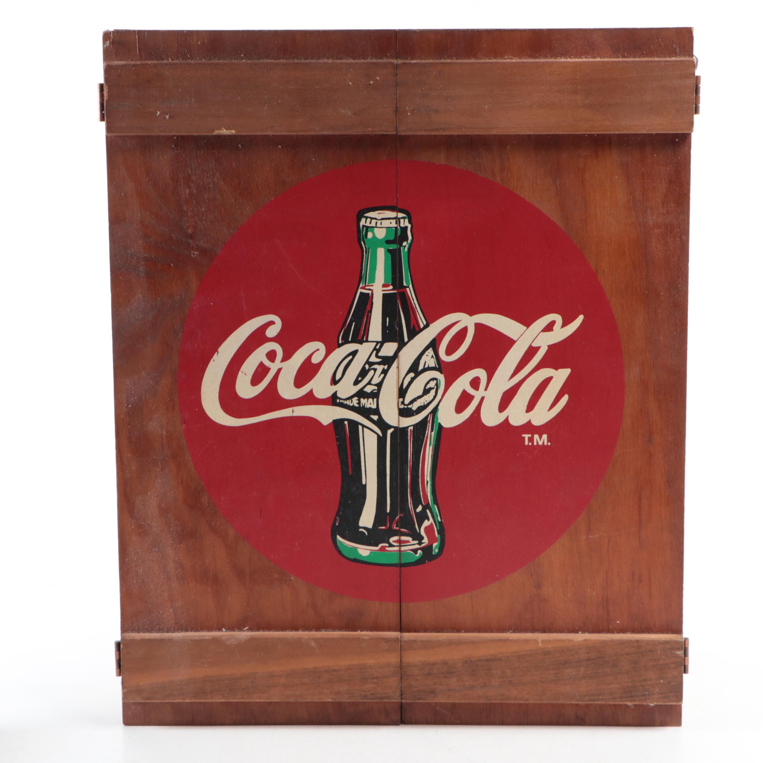 Wood Crate Wall Cabinet with Other Coca-Cola Themed Merchandise in Curio Shelf