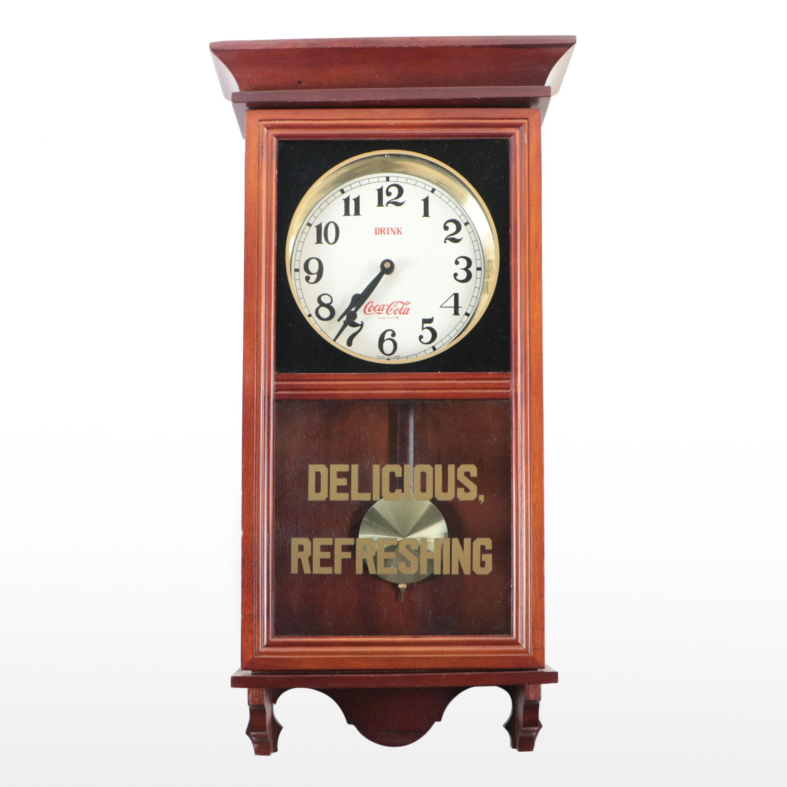 Coca-Cola Wooden Advertising Wall Clock, Late 20th Century