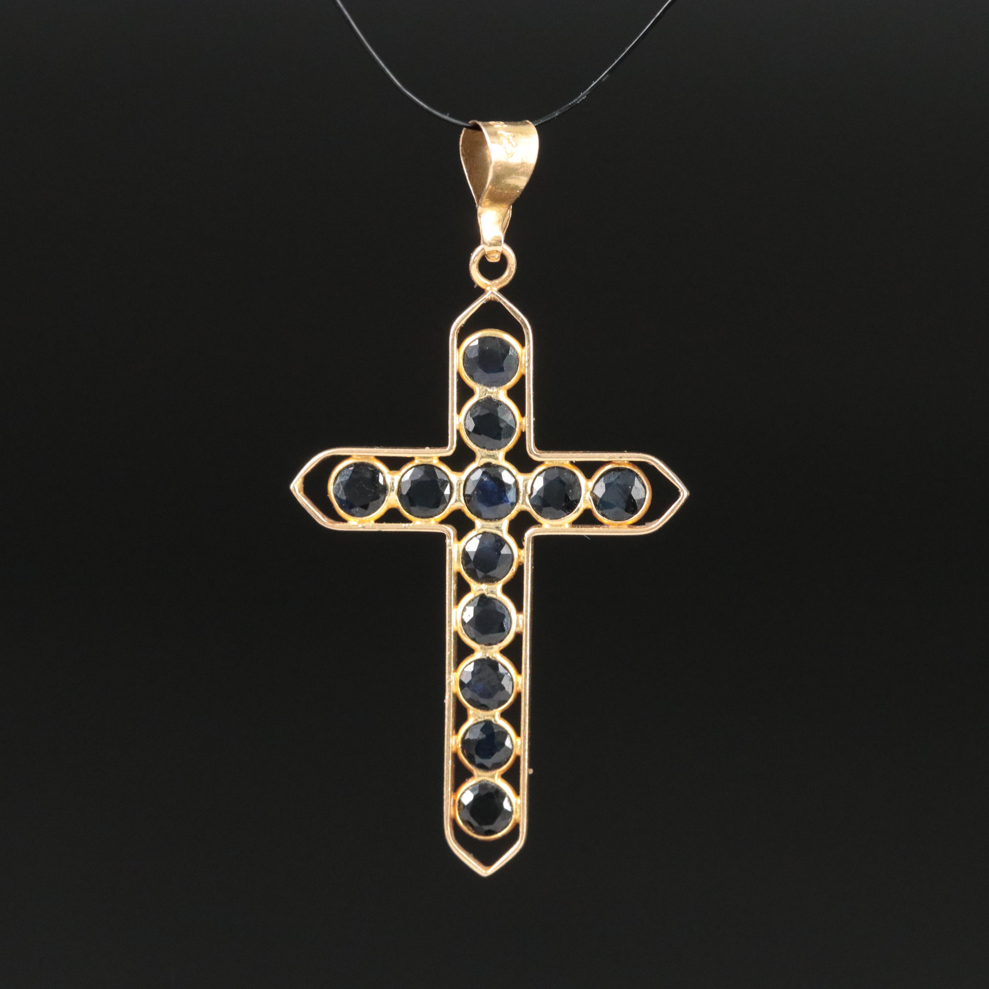 18K Sapphire Cross Pendant