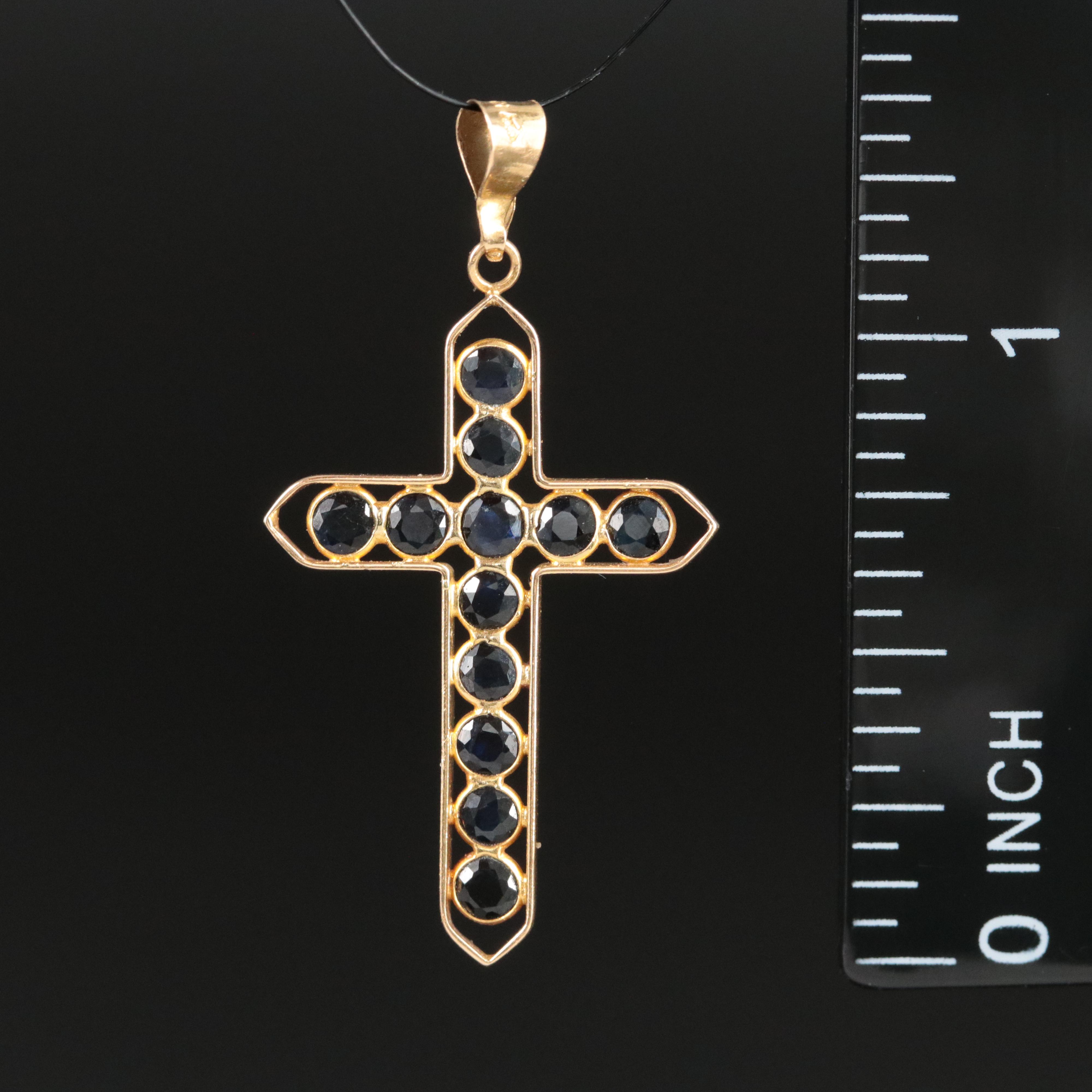 18K Sapphire Cross Pendant