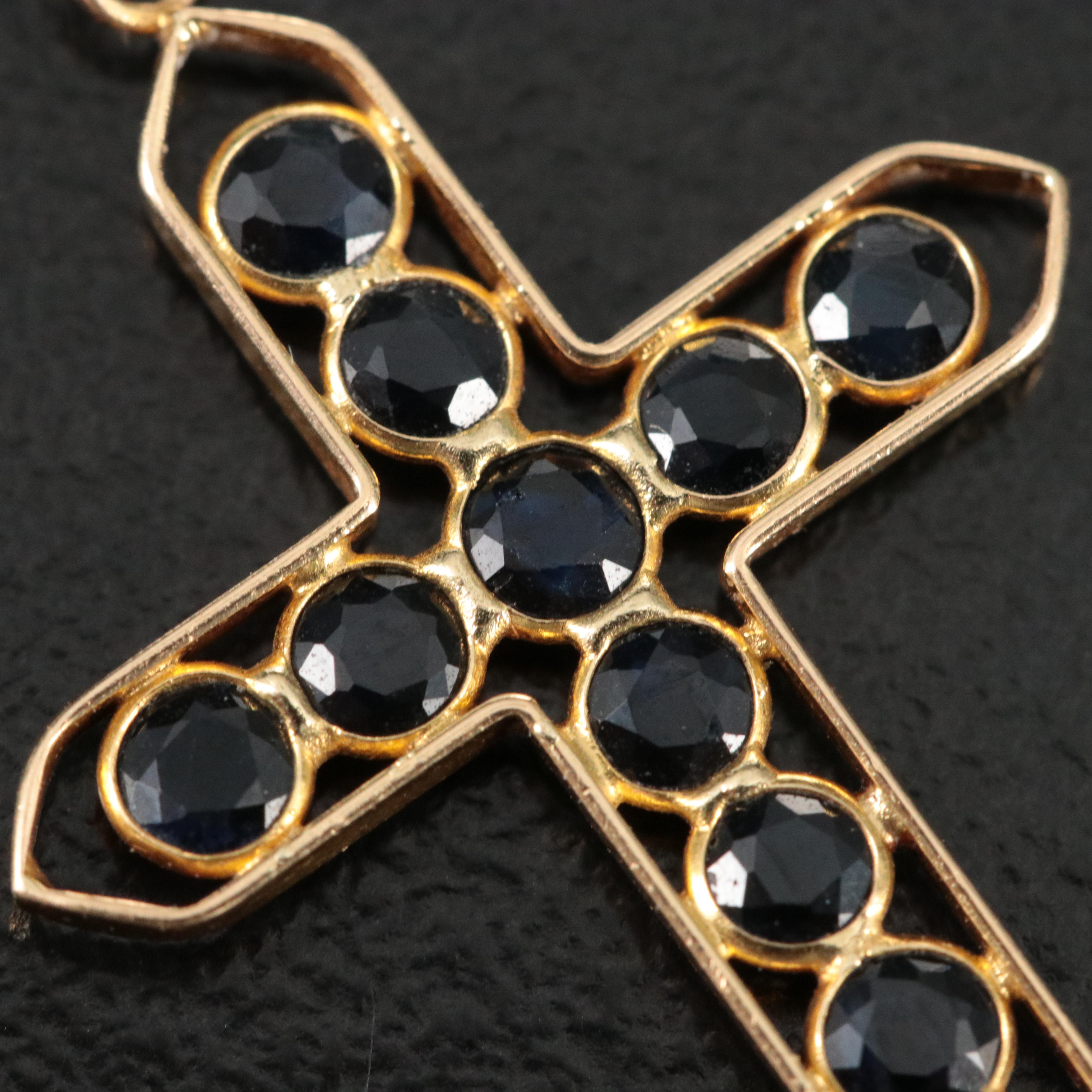 18K Sapphire Cross Pendant