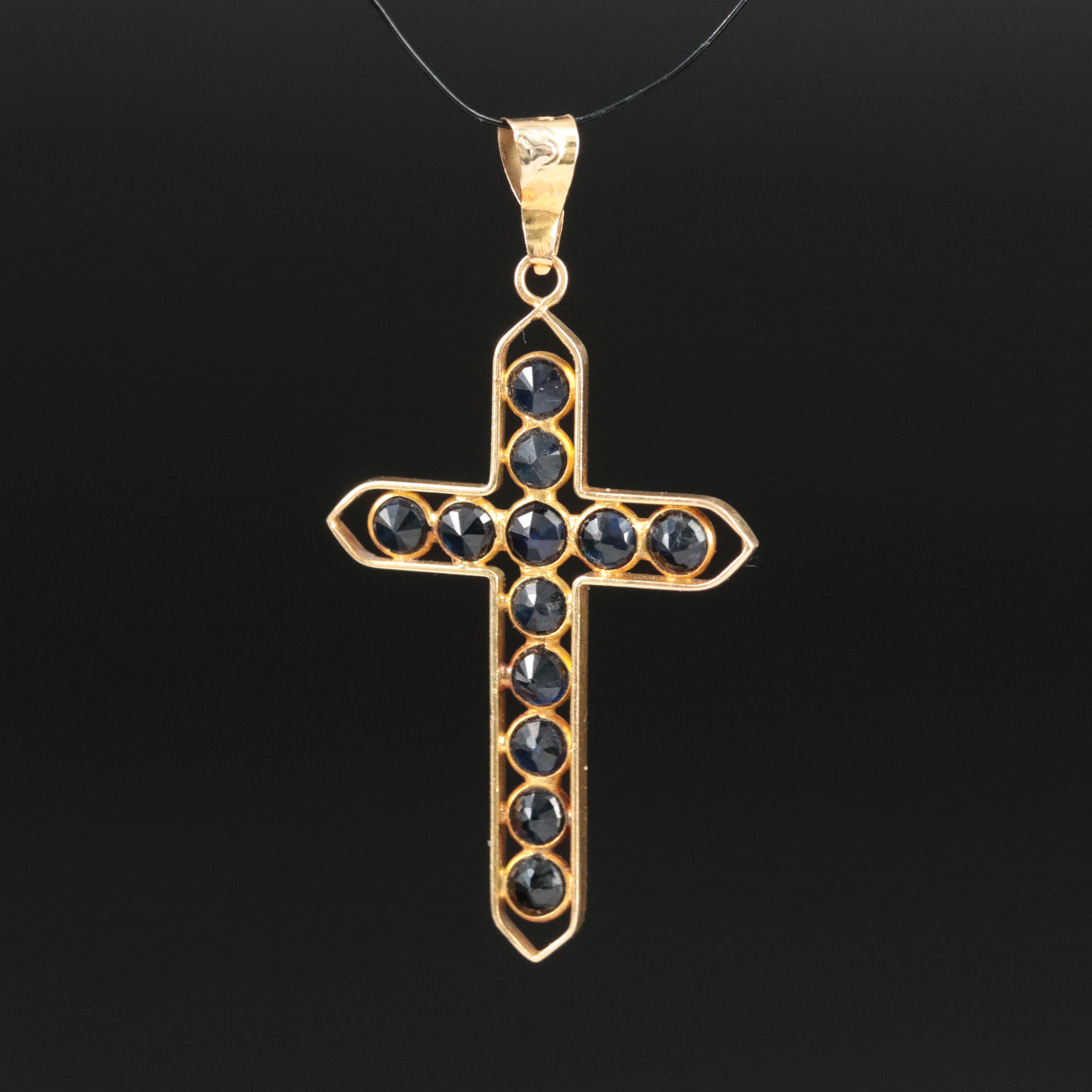 18K Sapphire Cross Pendant