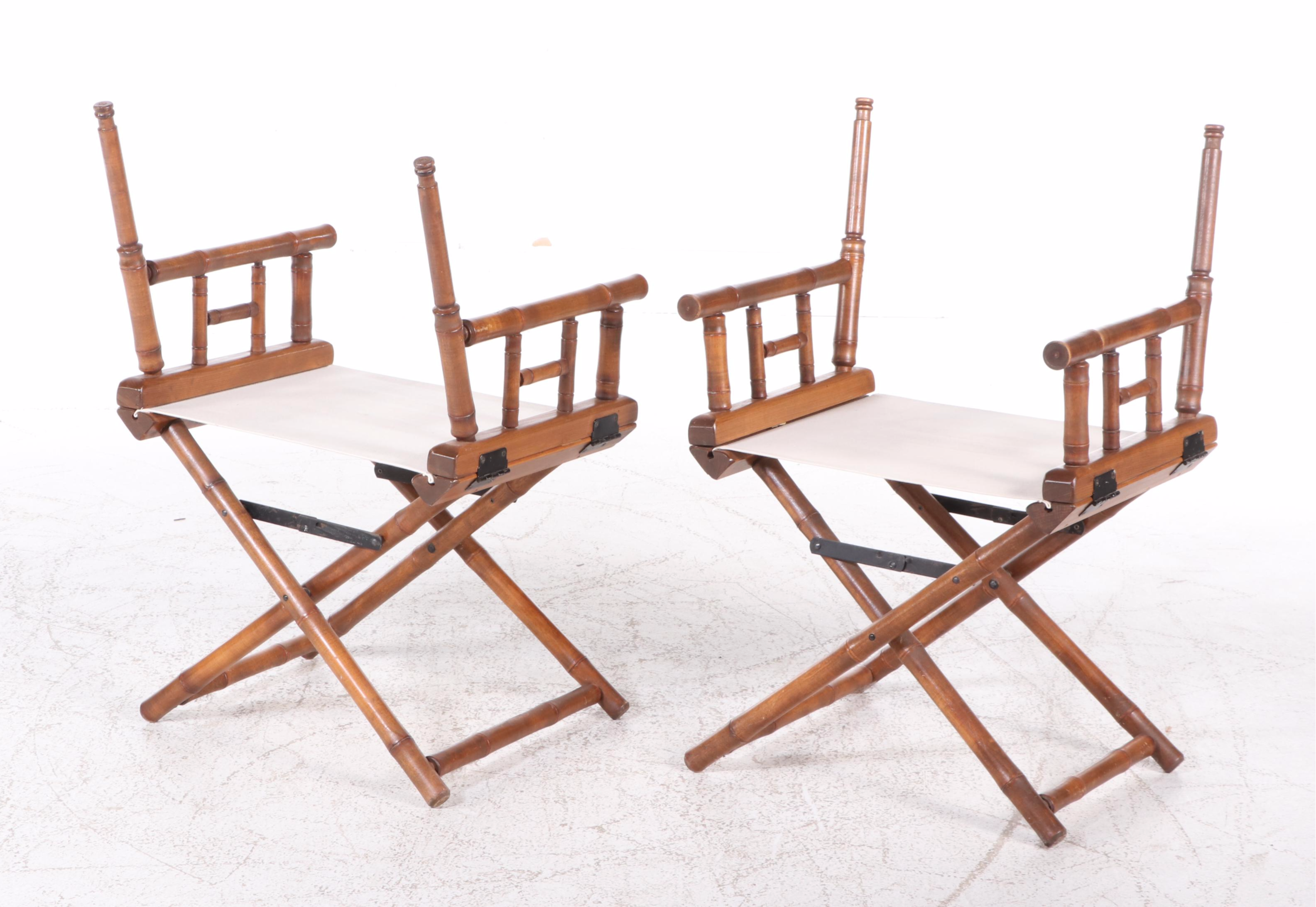 Pair of Telescope Faux Bamboo Framed Folding Canvas Director's Chairs