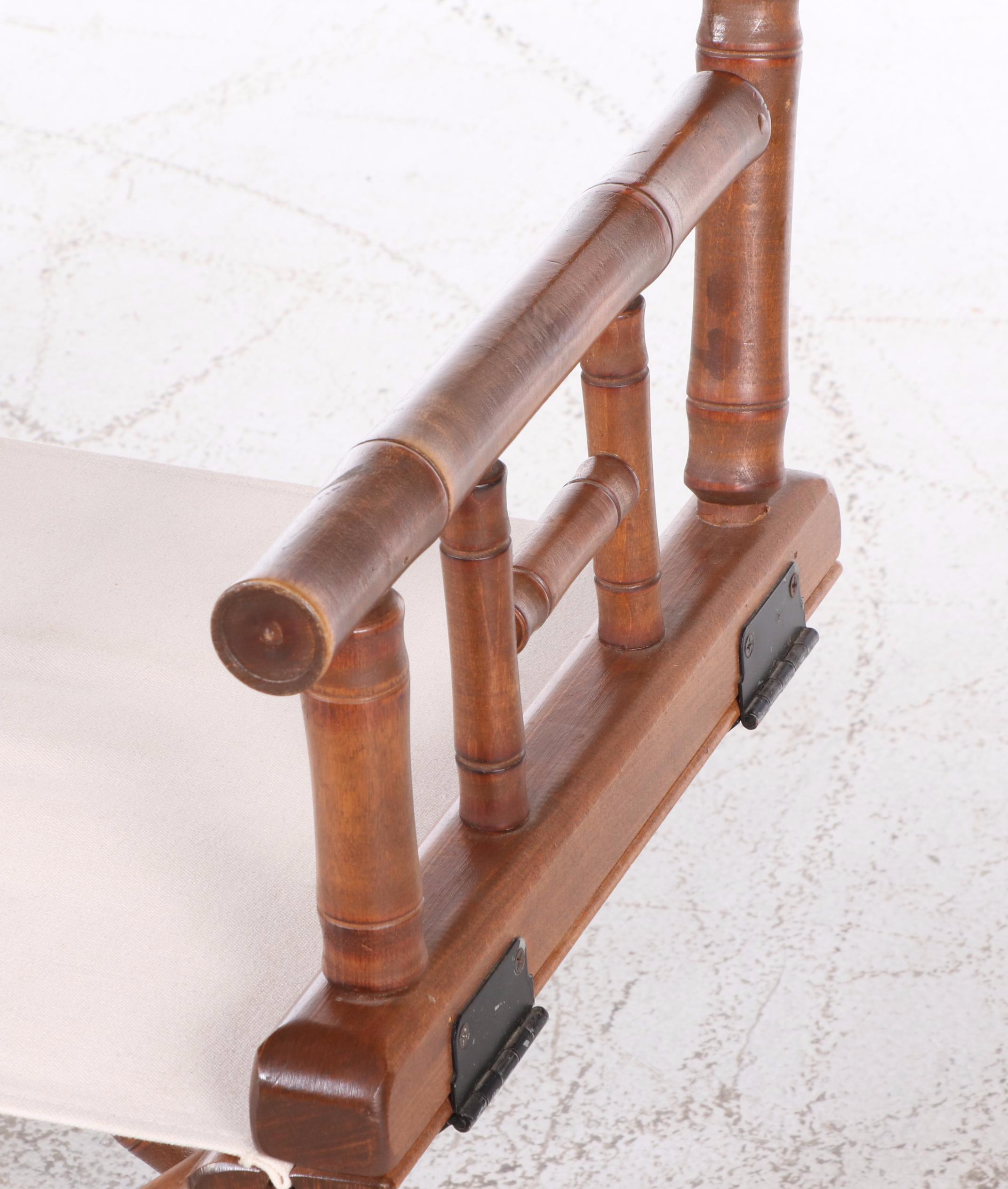 Pair of Telescope Faux Bamboo Framed Folding Canvas Director's Chairs