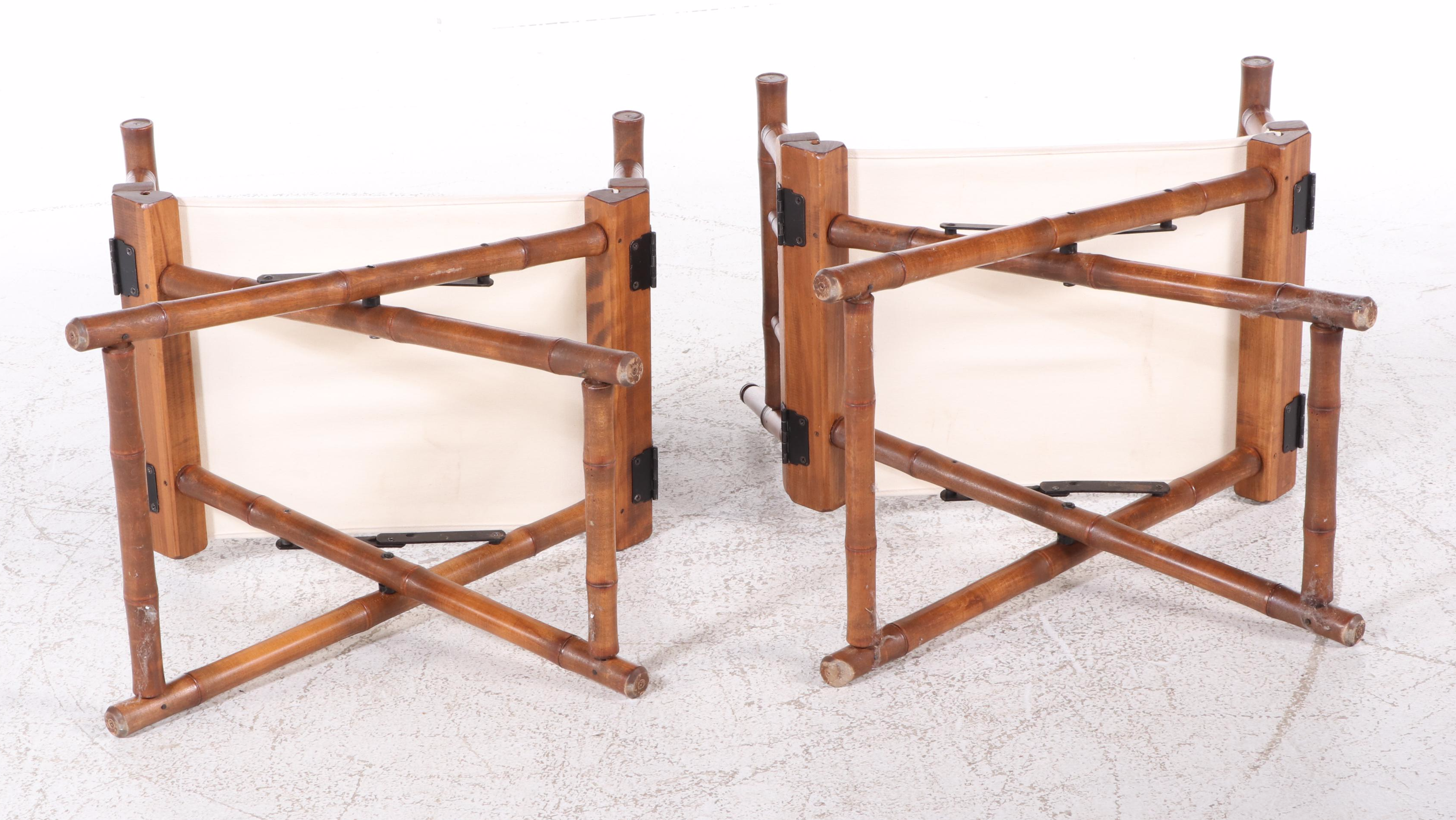 Pair of Telescope Faux Bamboo Framed Folding Canvas Director's Chairs
