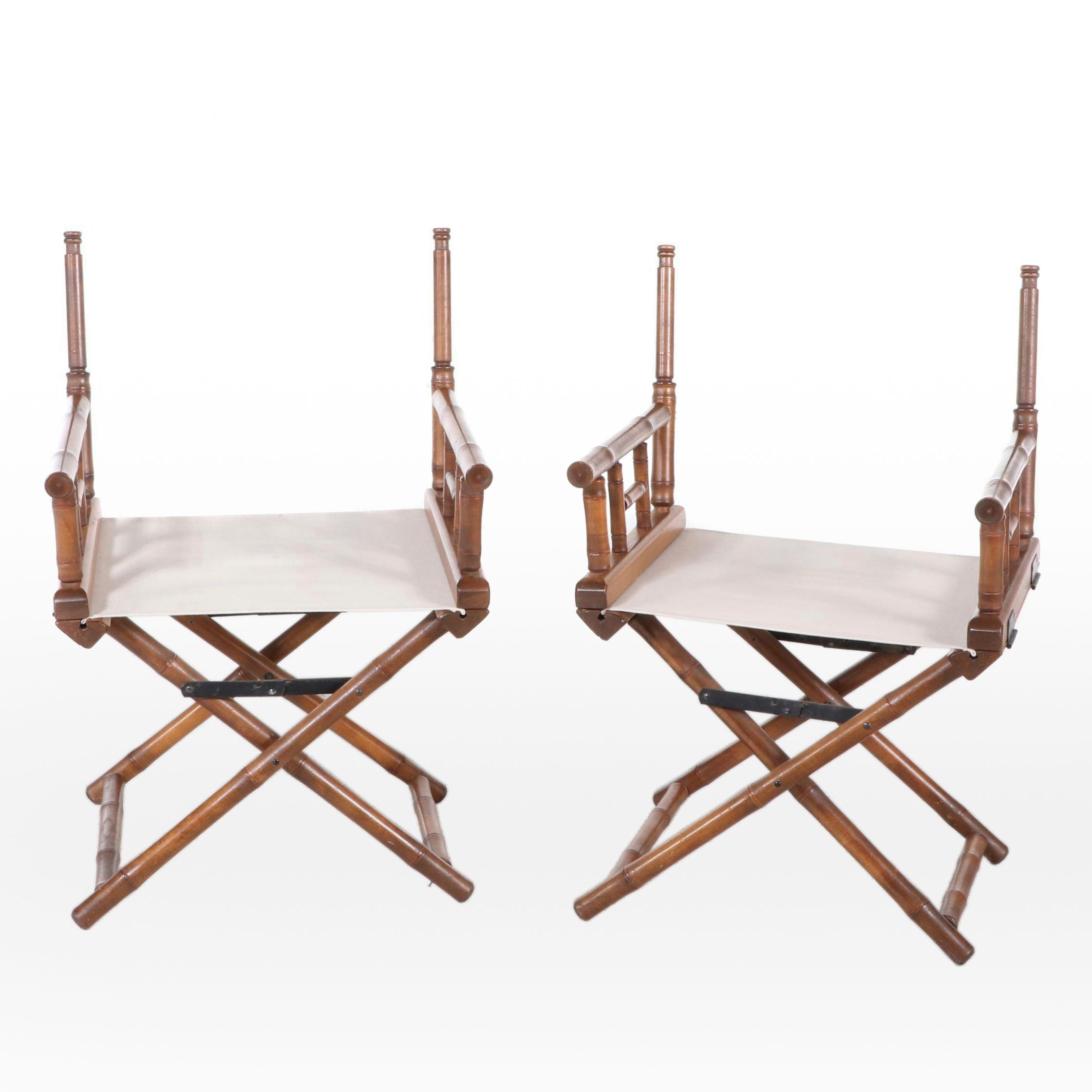 Pair of Telescope Faux Bamboo Framed Folding Canvas Director's Chairs