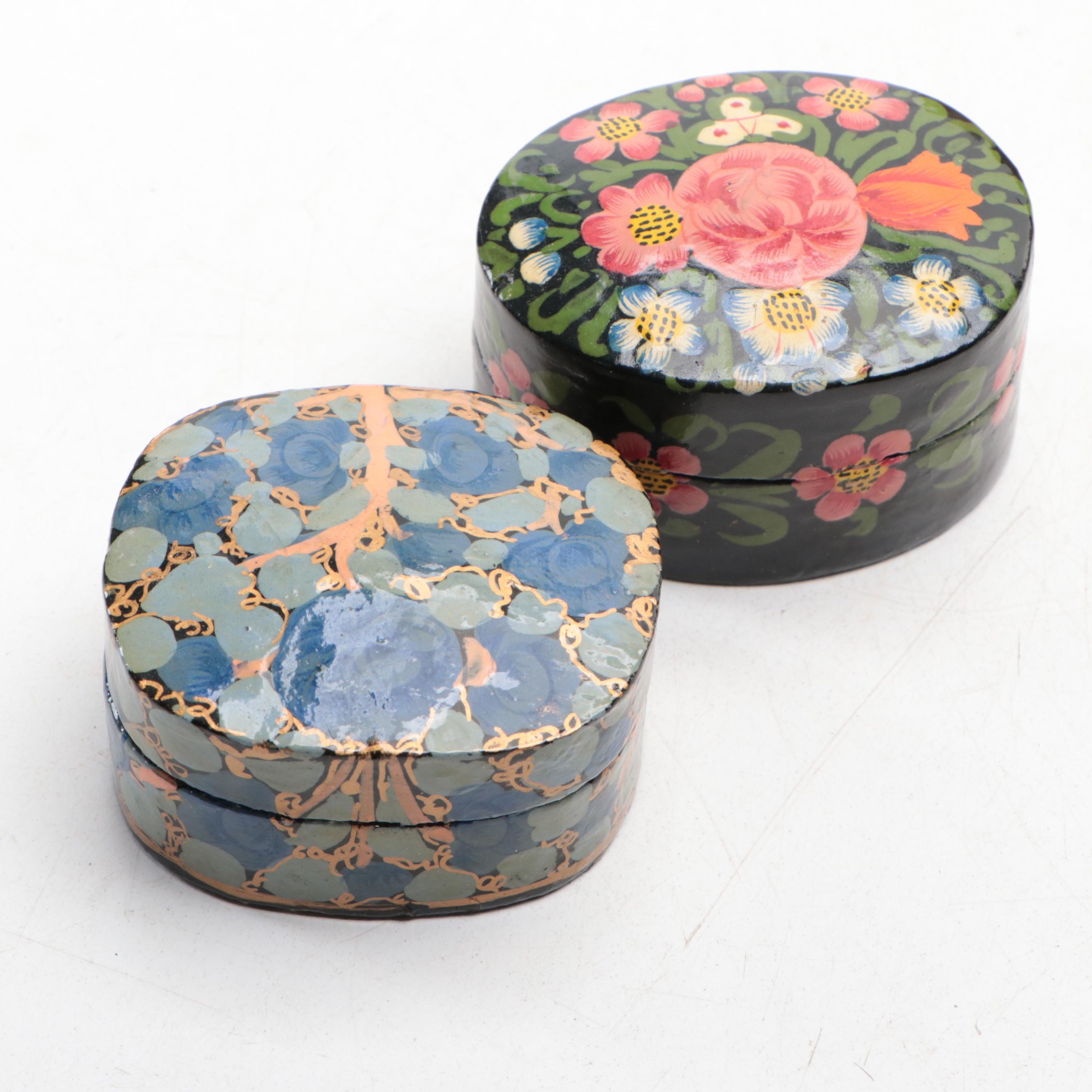 Hand-Painted Indian Lacquerware Boxes, Mid to Late 20th Century
