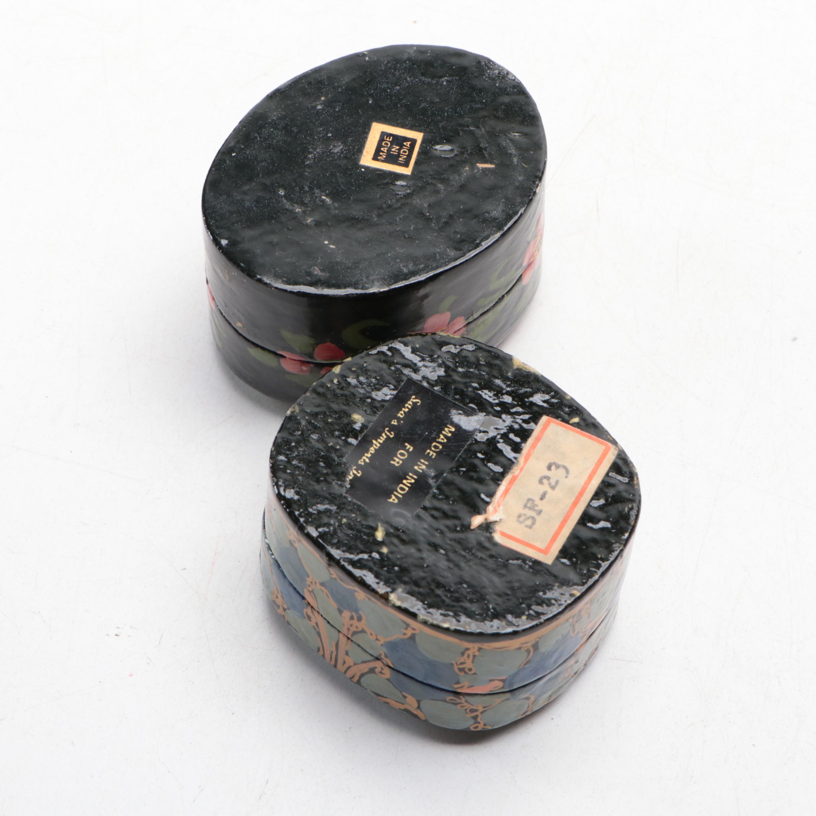 Hand-Painted Indian Lacquerware Boxes, Mid to Late 20th Century