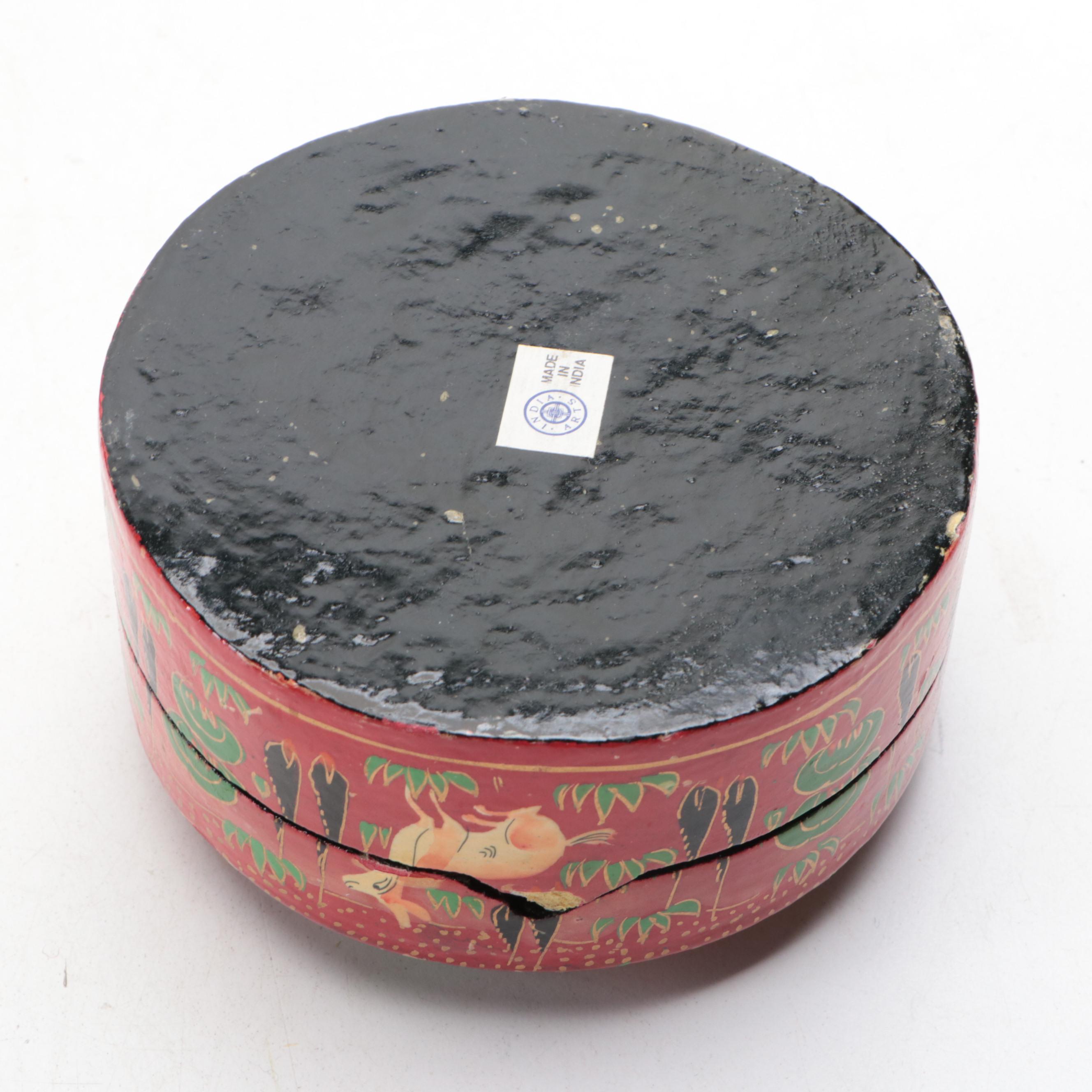 Hand-Painted Indian Lacquerware Boxes, Mid to Late 20th Century