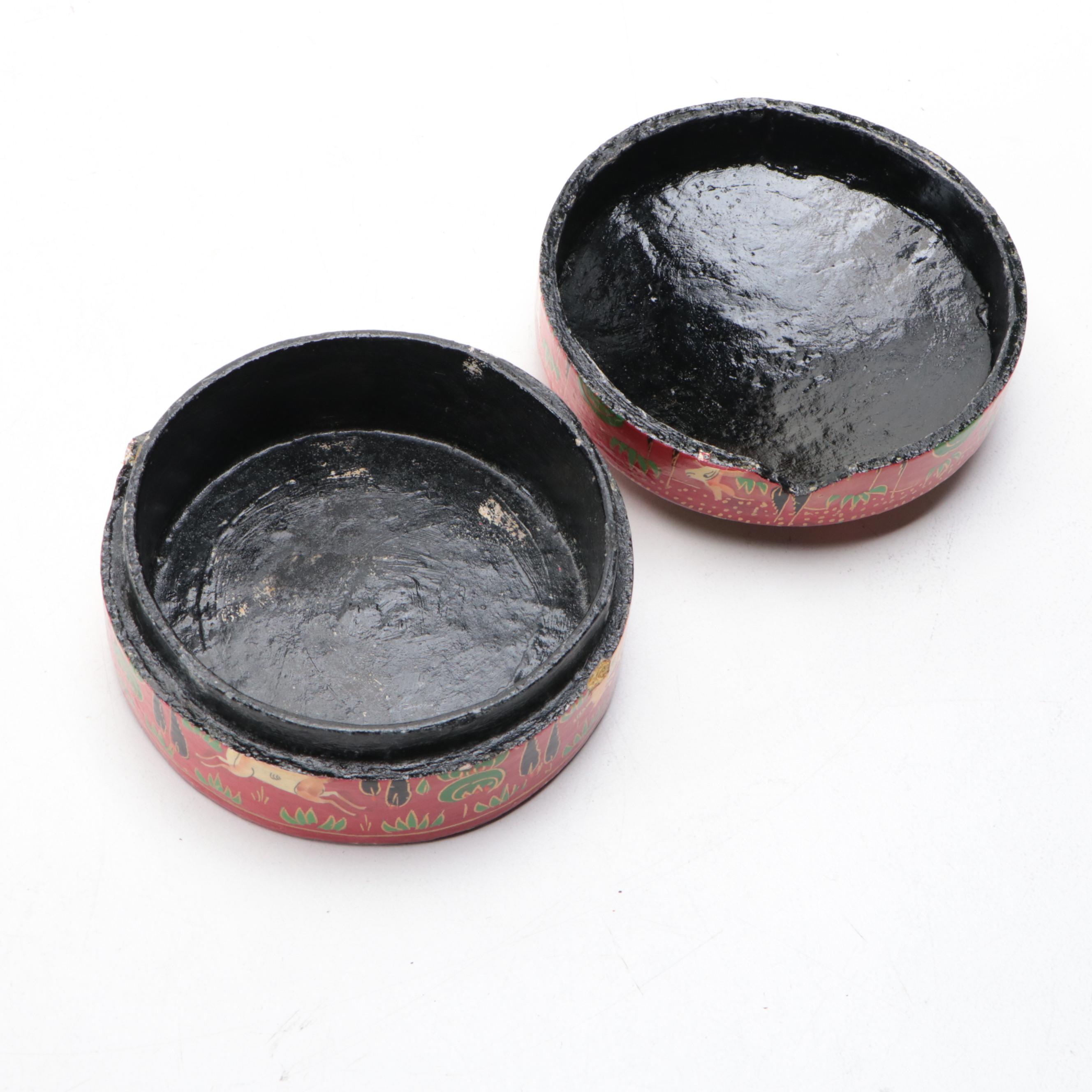 Hand-Painted Indian Lacquerware Boxes, Mid to Late 20th Century