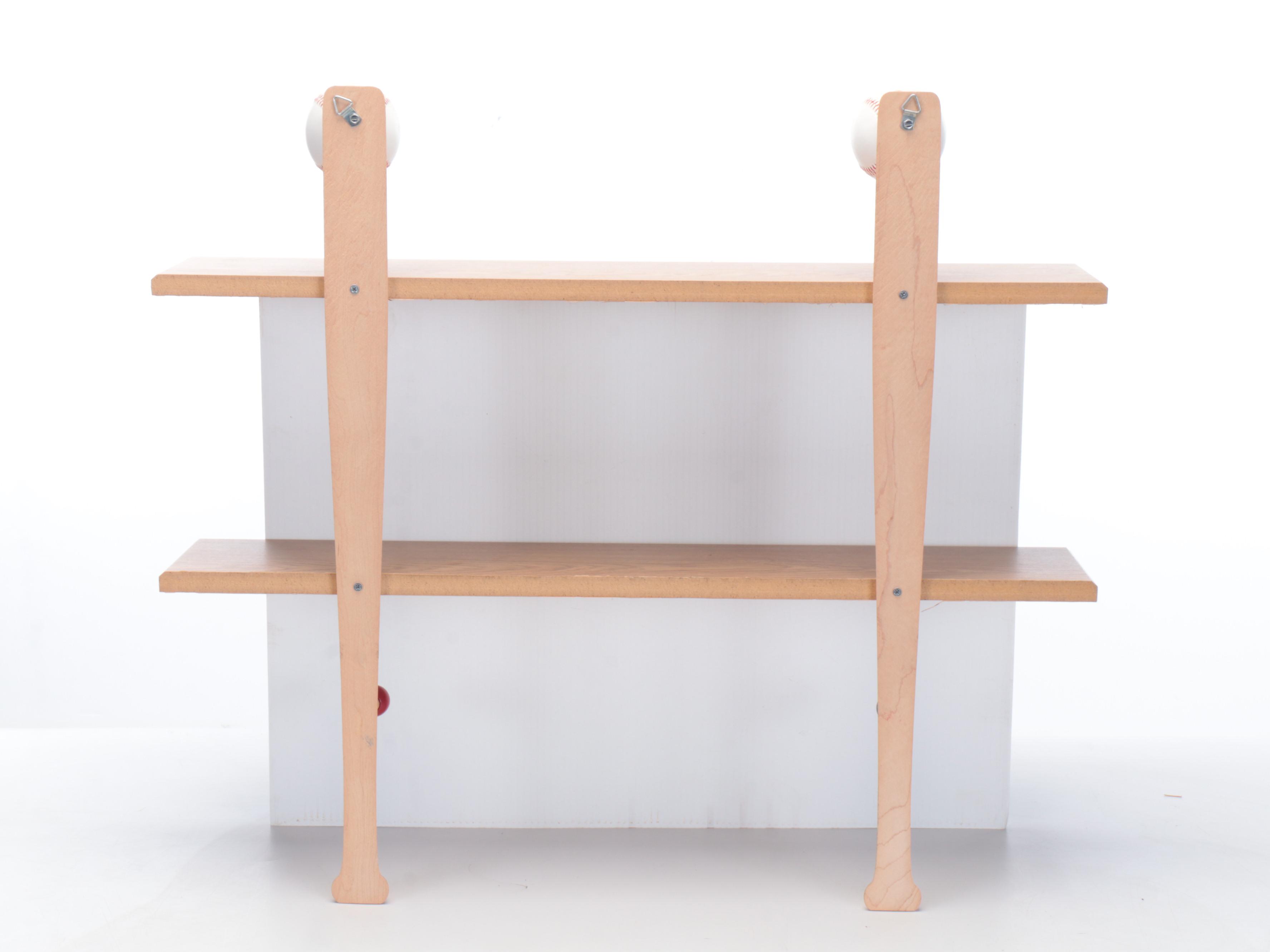 Wooden Baseball and Bat Wall Hanging Shelf with Other Sports Themed Decor