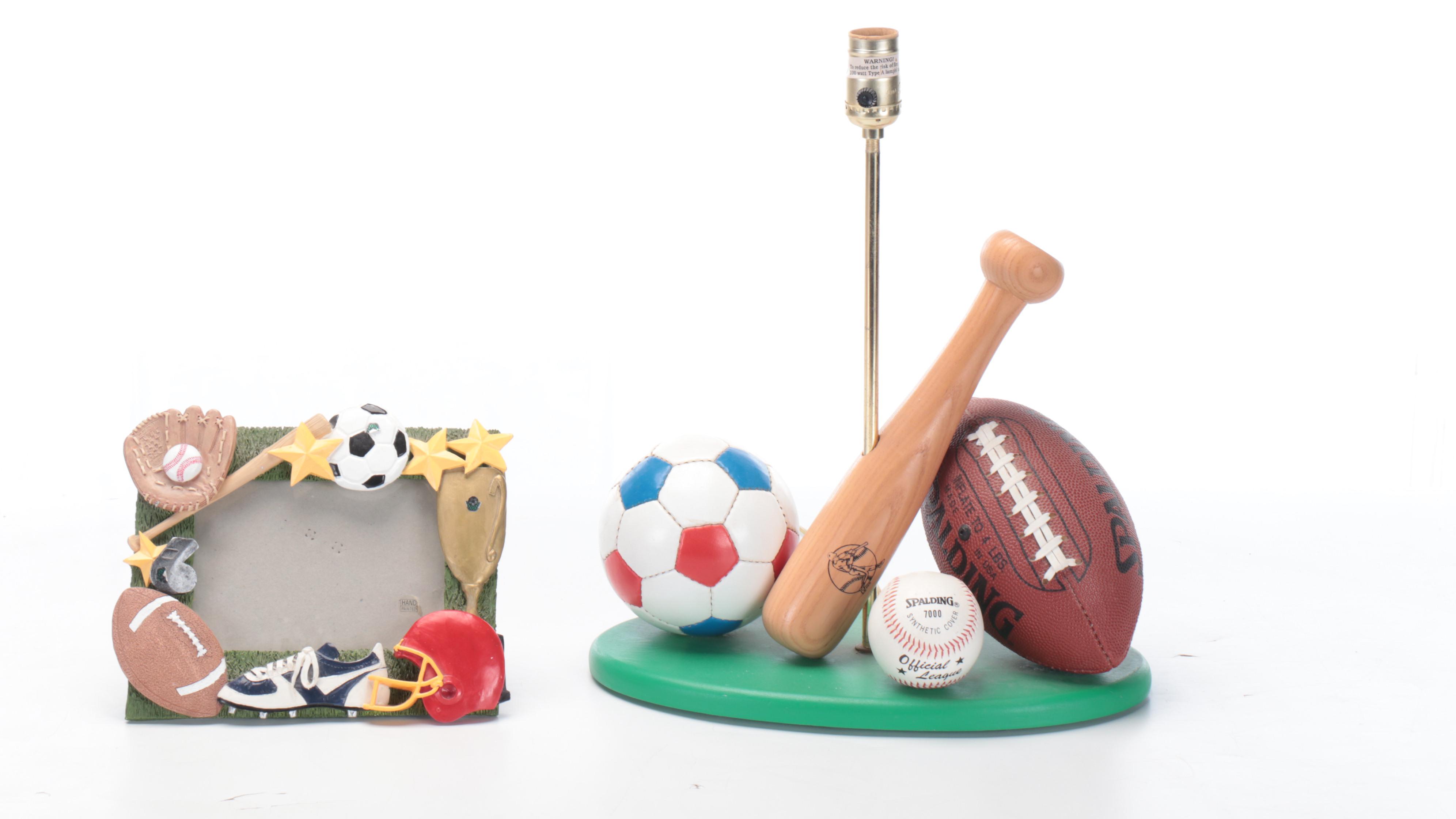 Wooden Baseball and Bat Wall Hanging Shelf with Other Sports Themed Decor