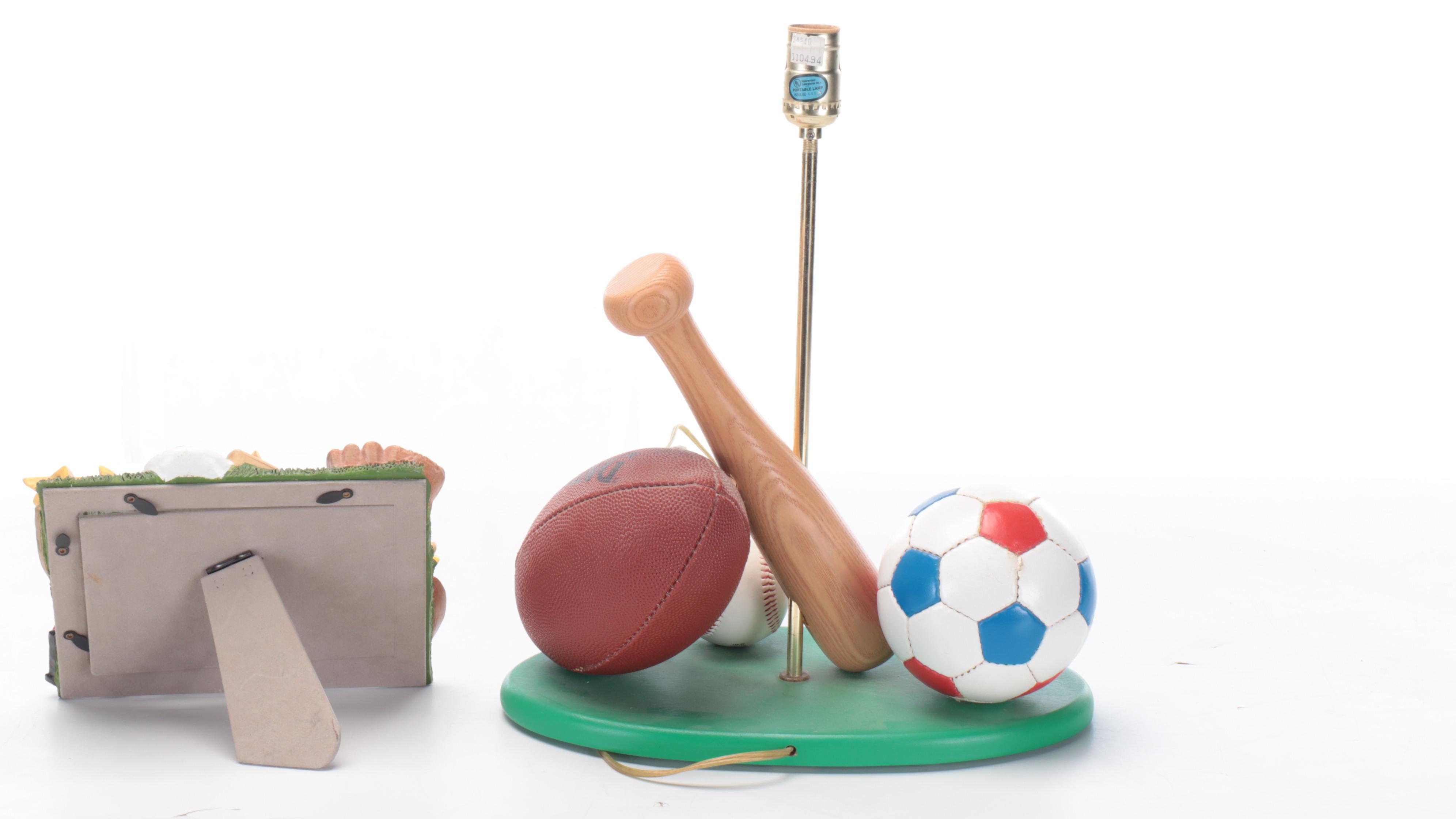 Wooden Baseball and Bat Wall Hanging Shelf with Other Sports Themed Decor