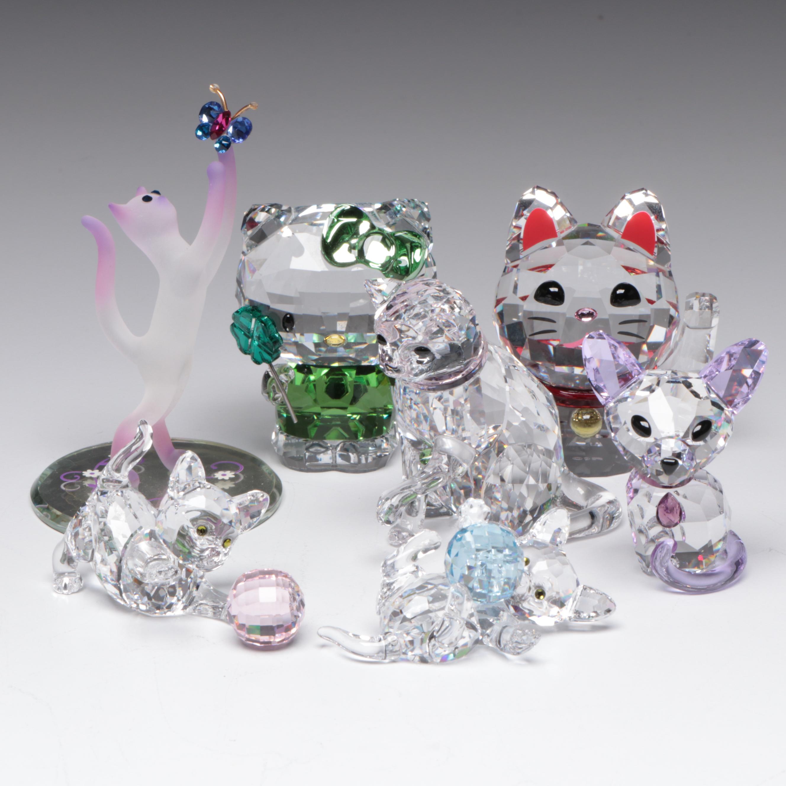 Swarovski Crystal Cat and Dog Figurines with Original Boxes