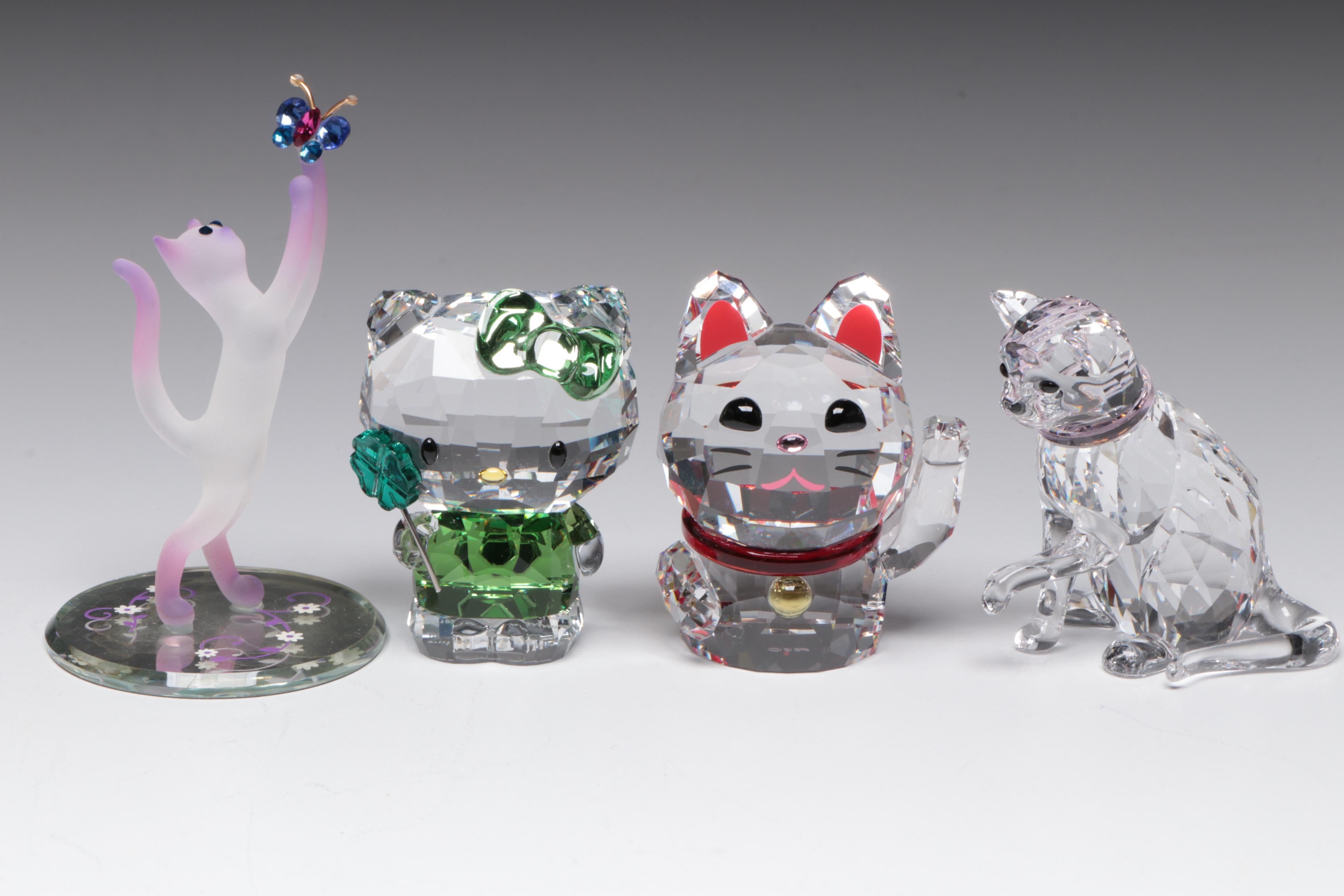 Swarovski Crystal Cat and Dog Figurines with Original Boxes