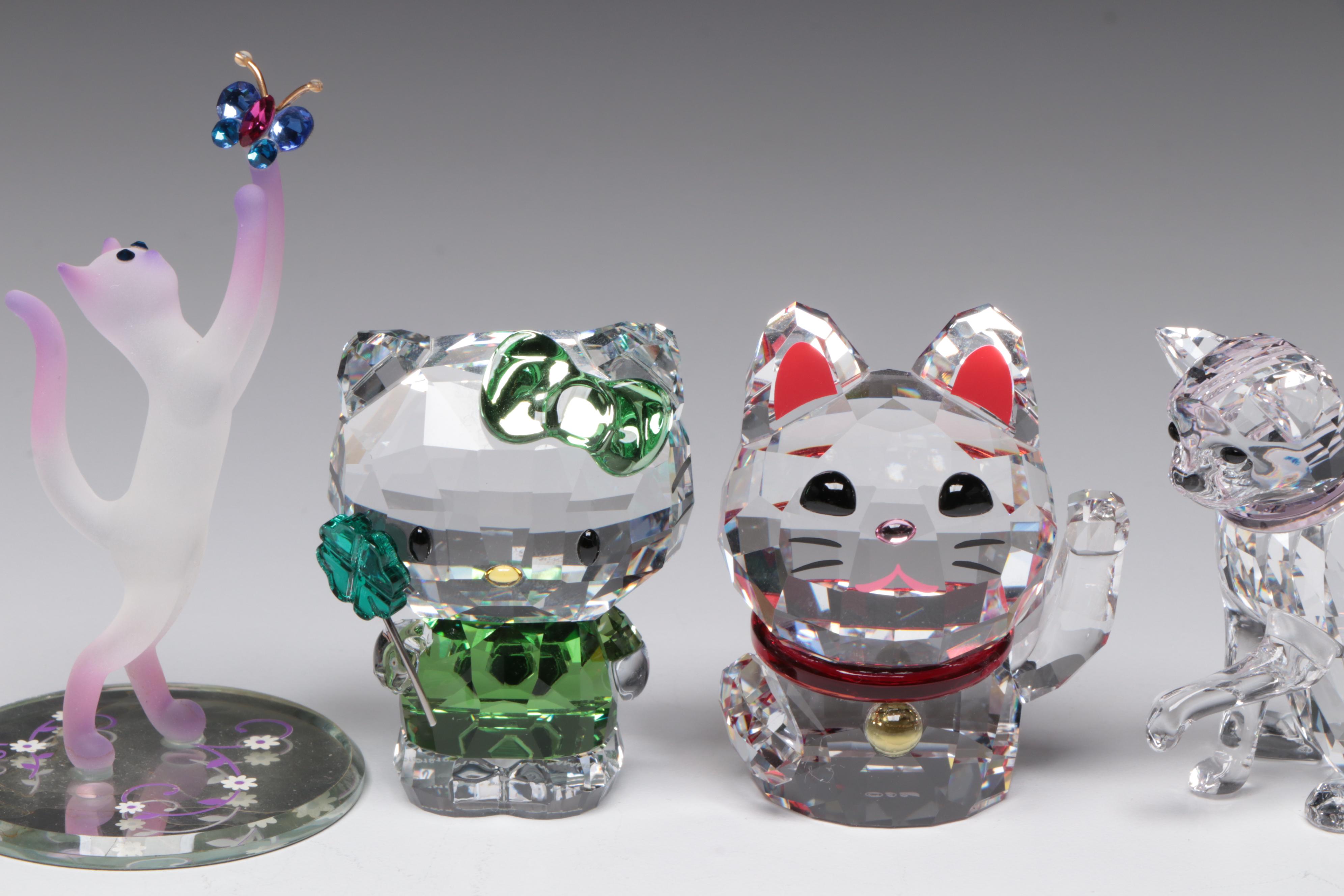 Swarovski Crystal Cat and Dog Figurines with Original Boxes