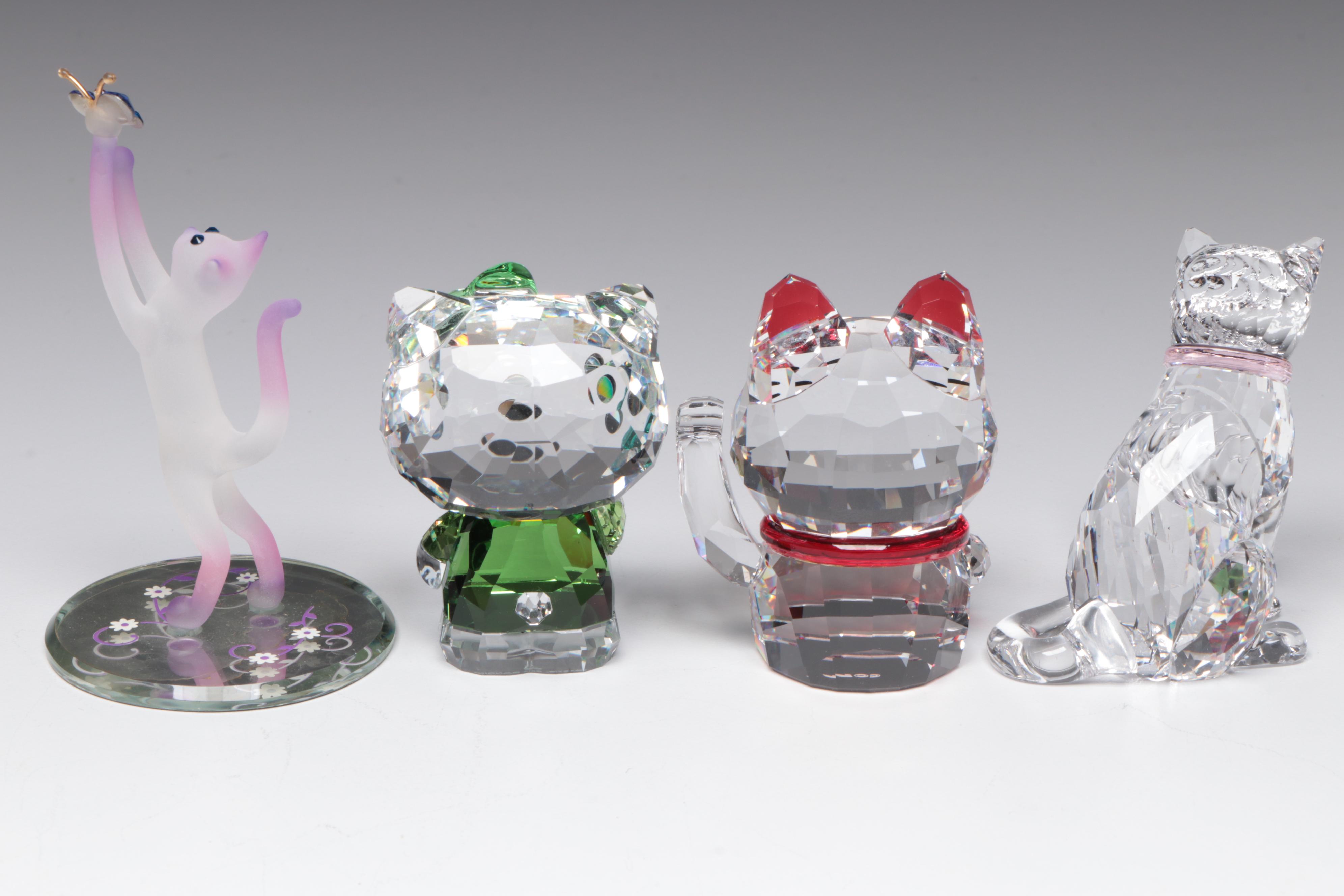 Swarovski Crystal Cat and Dog Figurines with Original Boxes