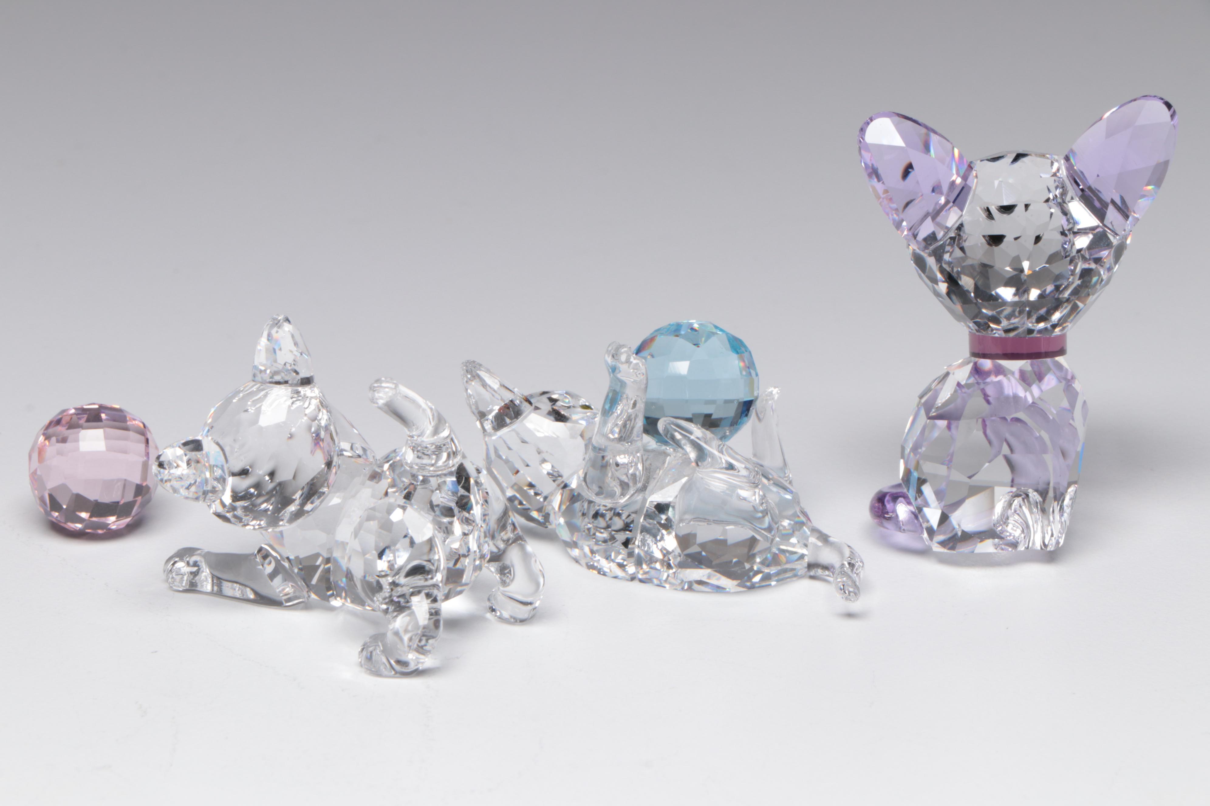 Swarovski Crystal Cat and Dog Figurines with Original Boxes