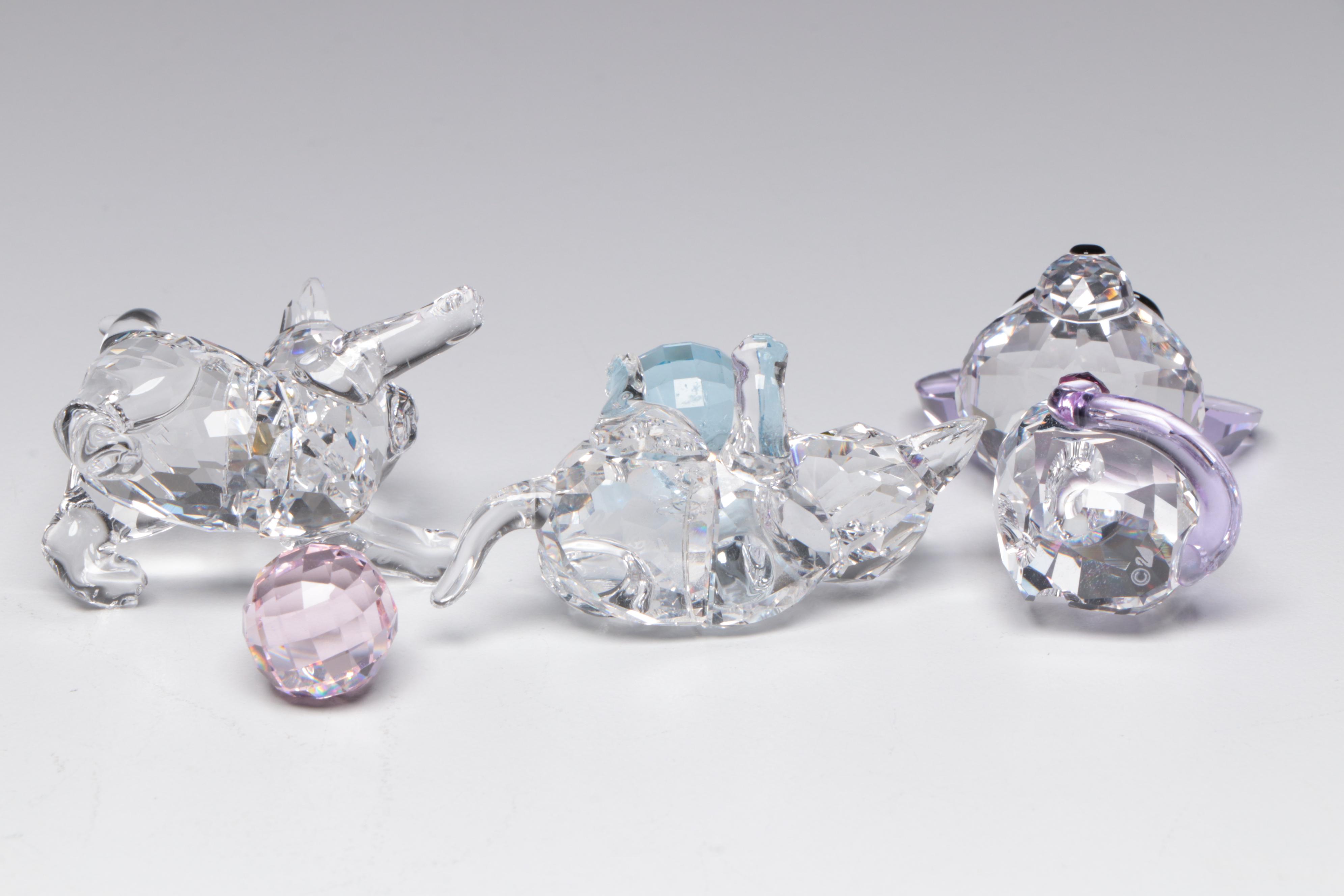 Swarovski Crystal Cat and Dog Figurines with Original Boxes