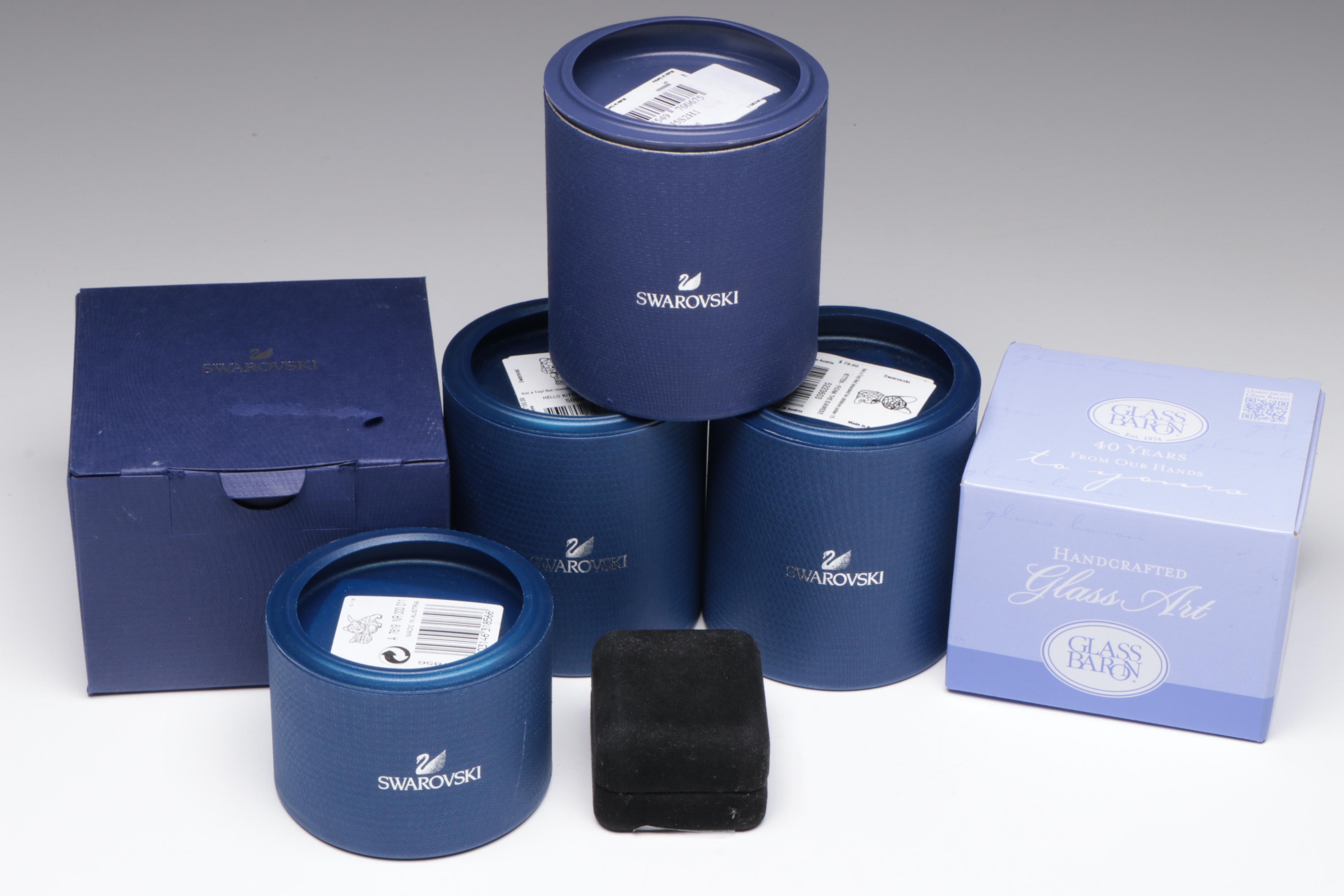 Swarovski Crystal Cat and Dog Figurines with Original Boxes