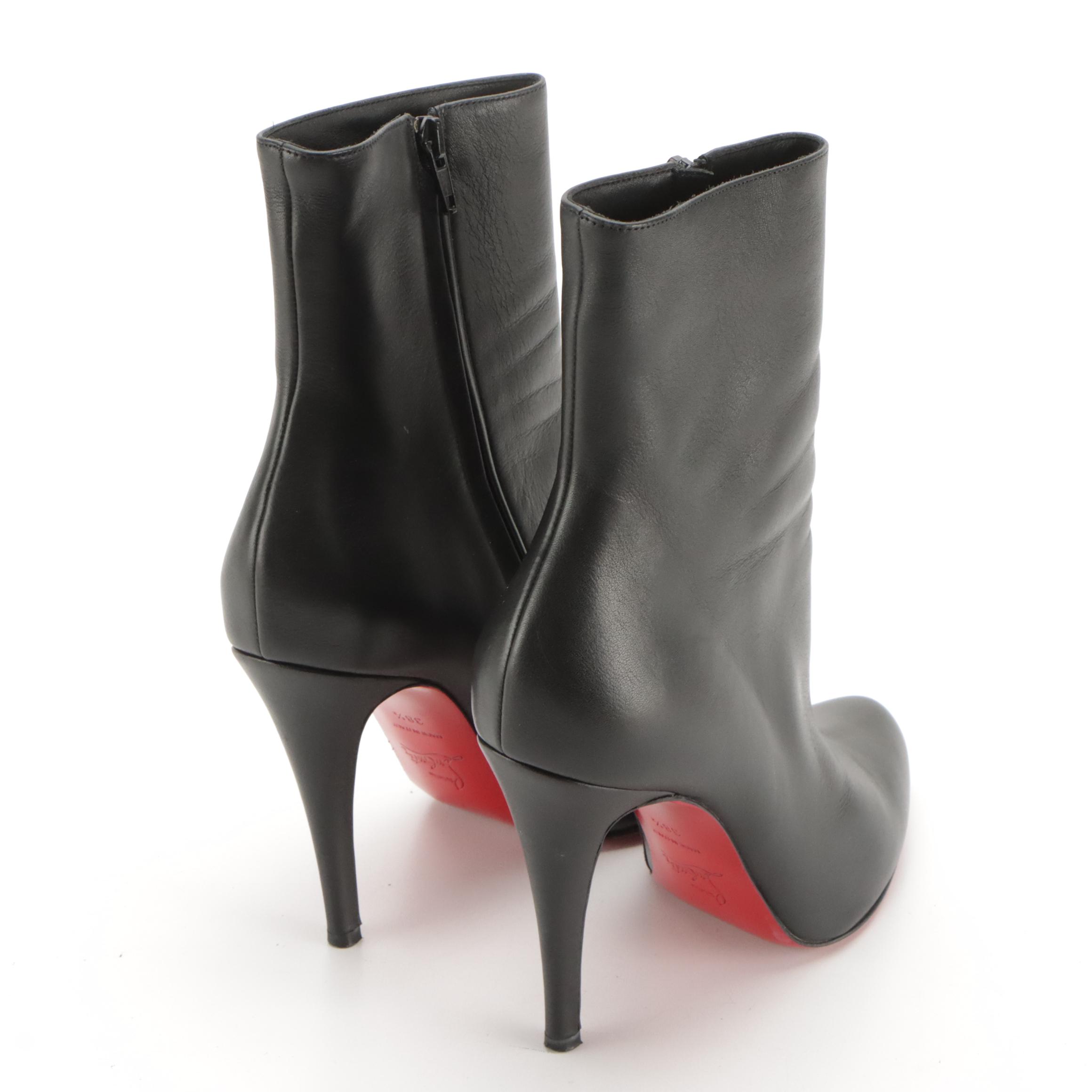 Christian Louboutin Black Calf Leather Stiletto Booties in Box
