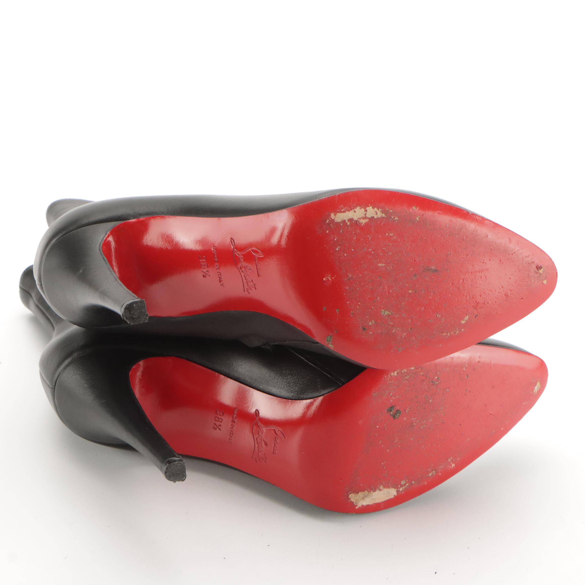 Christian Louboutin Black Calf Leather Stiletto Booties in Box