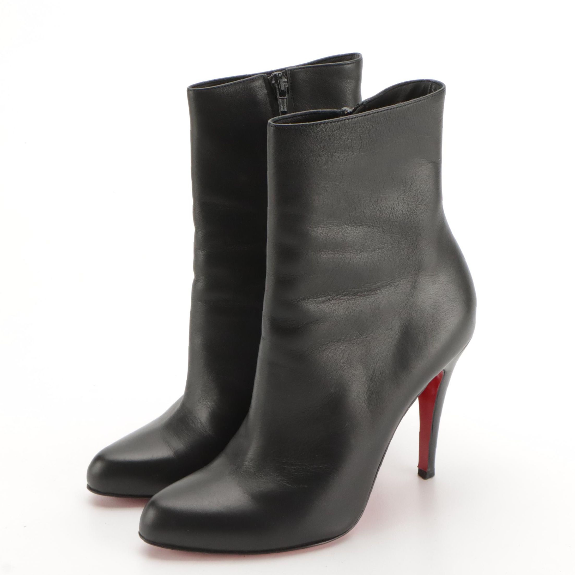Christian Louboutin Black Calf Leather Stiletto Booties in Box