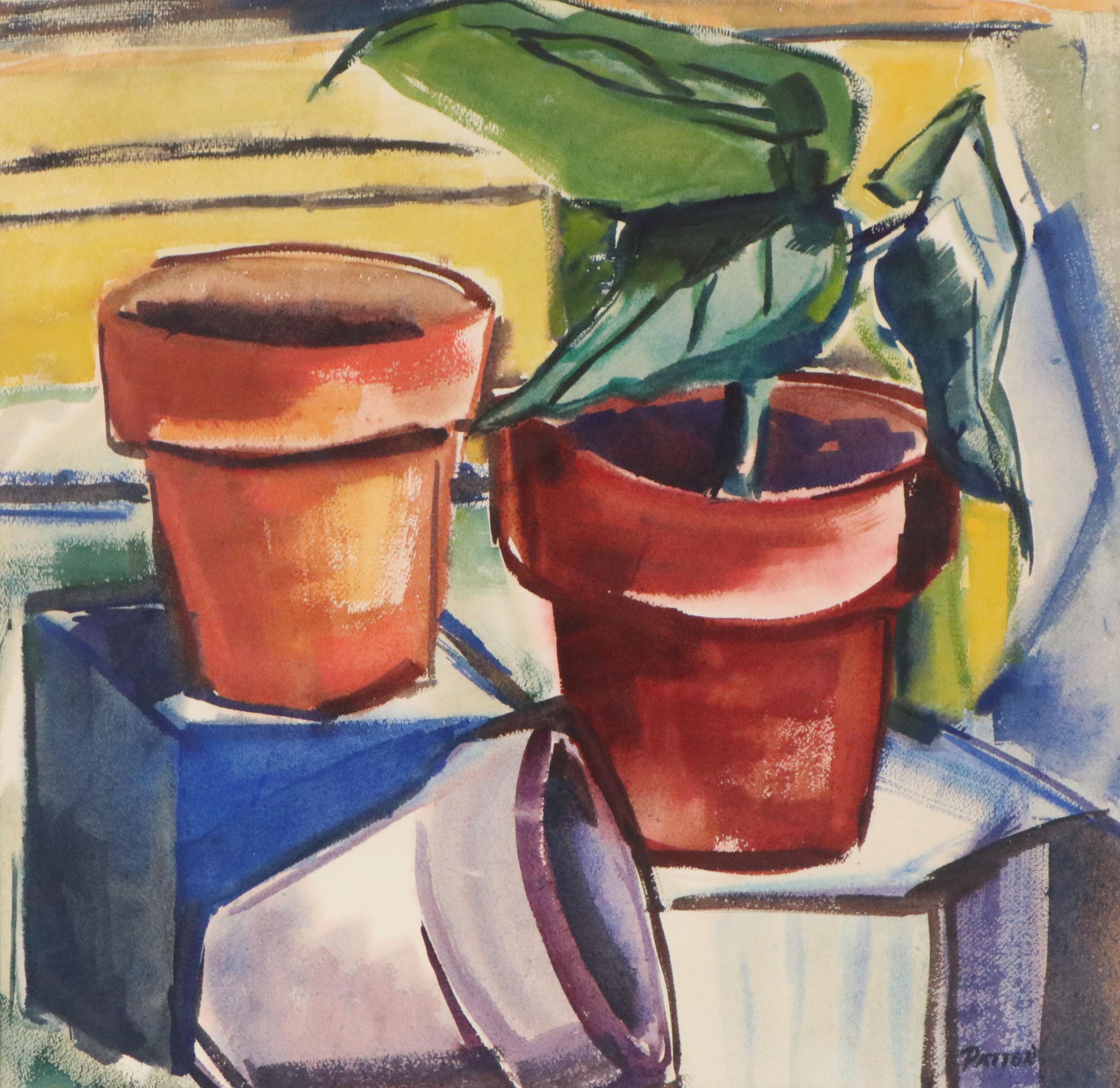 Patton Still Life Watercolor of Flower Pots