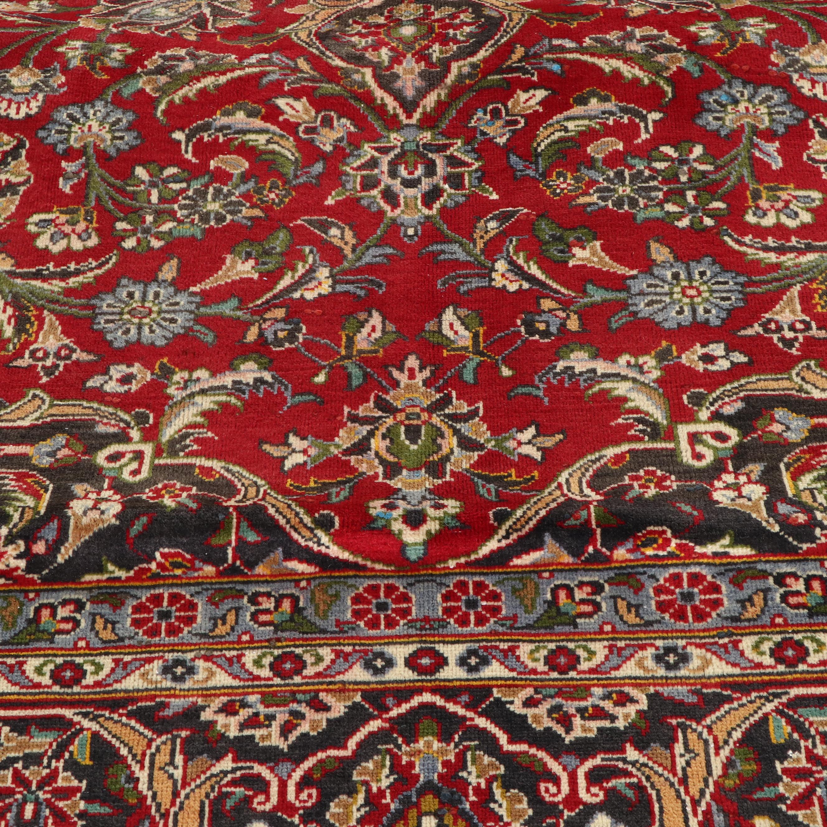 9'5 x 12'6 Hand-Knotted Persian Kashan Room-Sized Rug