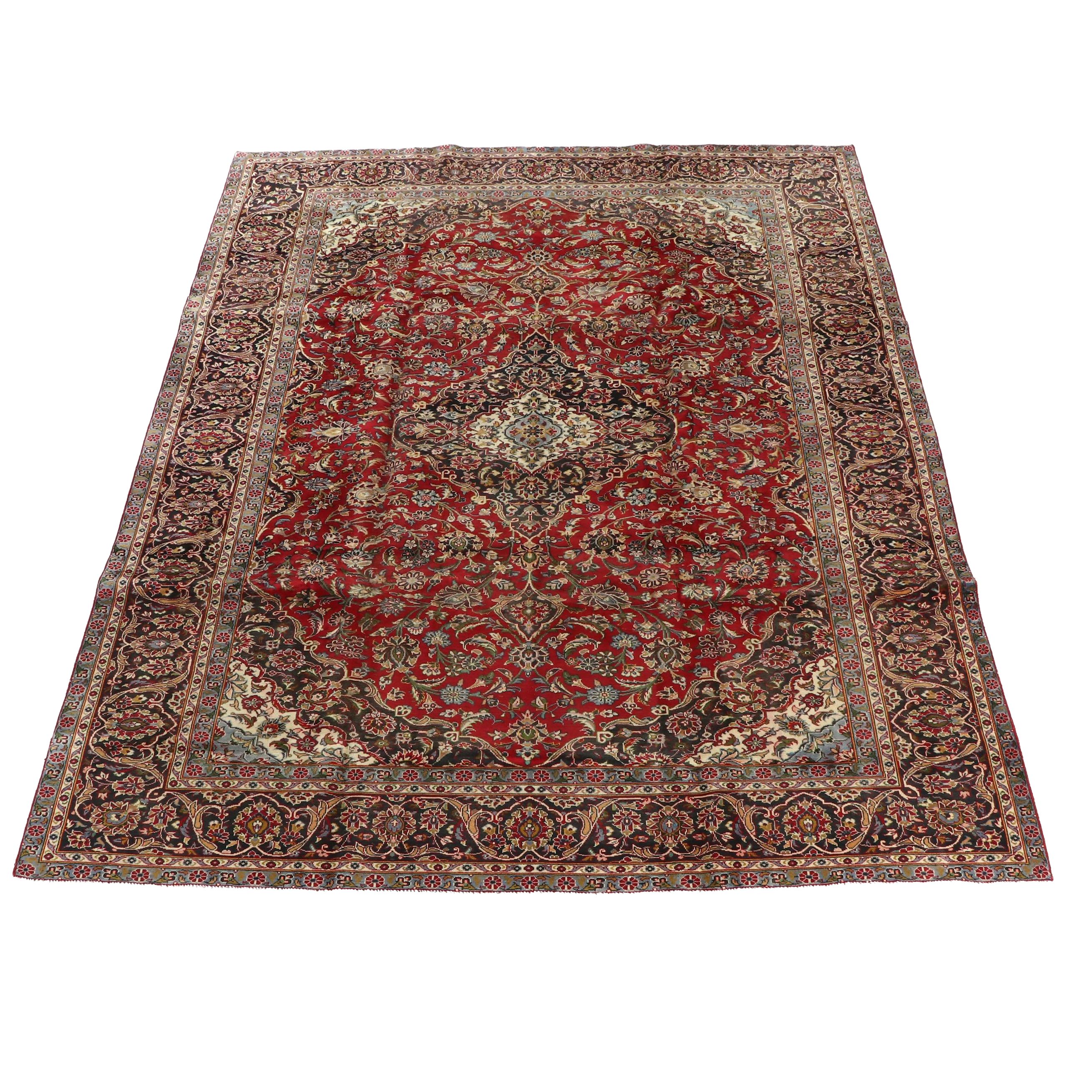 9'5 x 12'6 Hand-Knotted Persian Kashan Room-Sized Rug