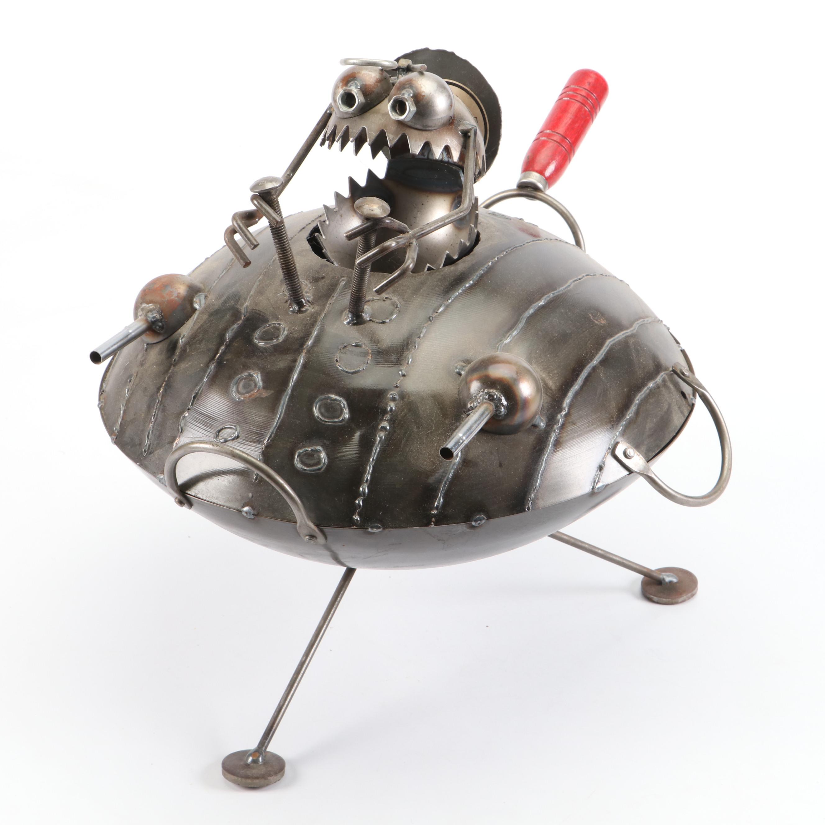 Monstrous Alien Invader in UFO Modified Wok Metal Artwork
