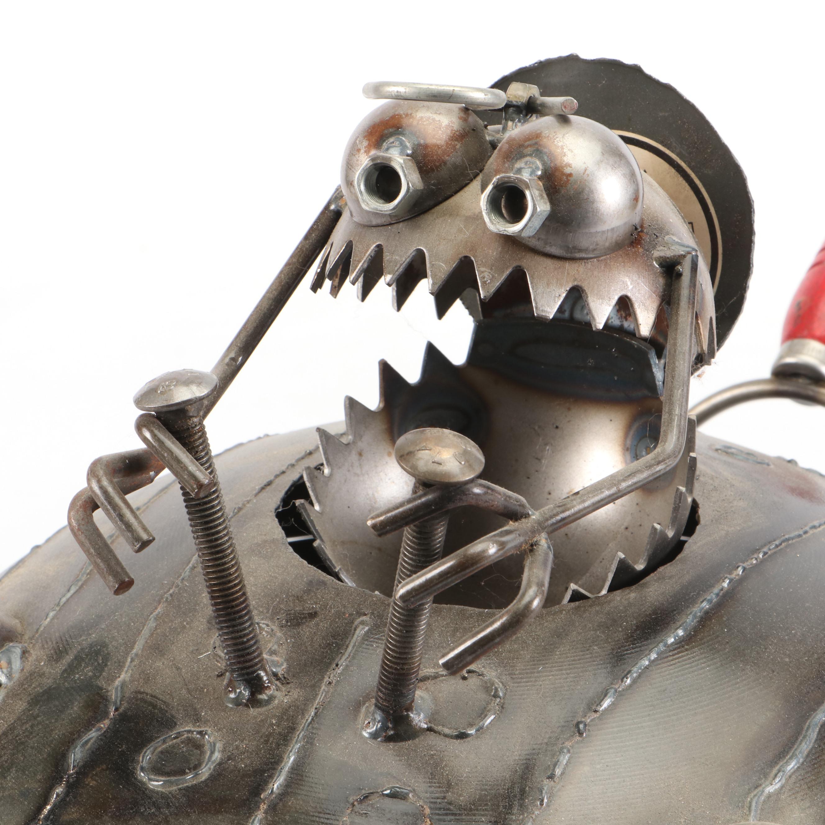 Monstrous Alien Invader in UFO Modified Wok Metal Artwork