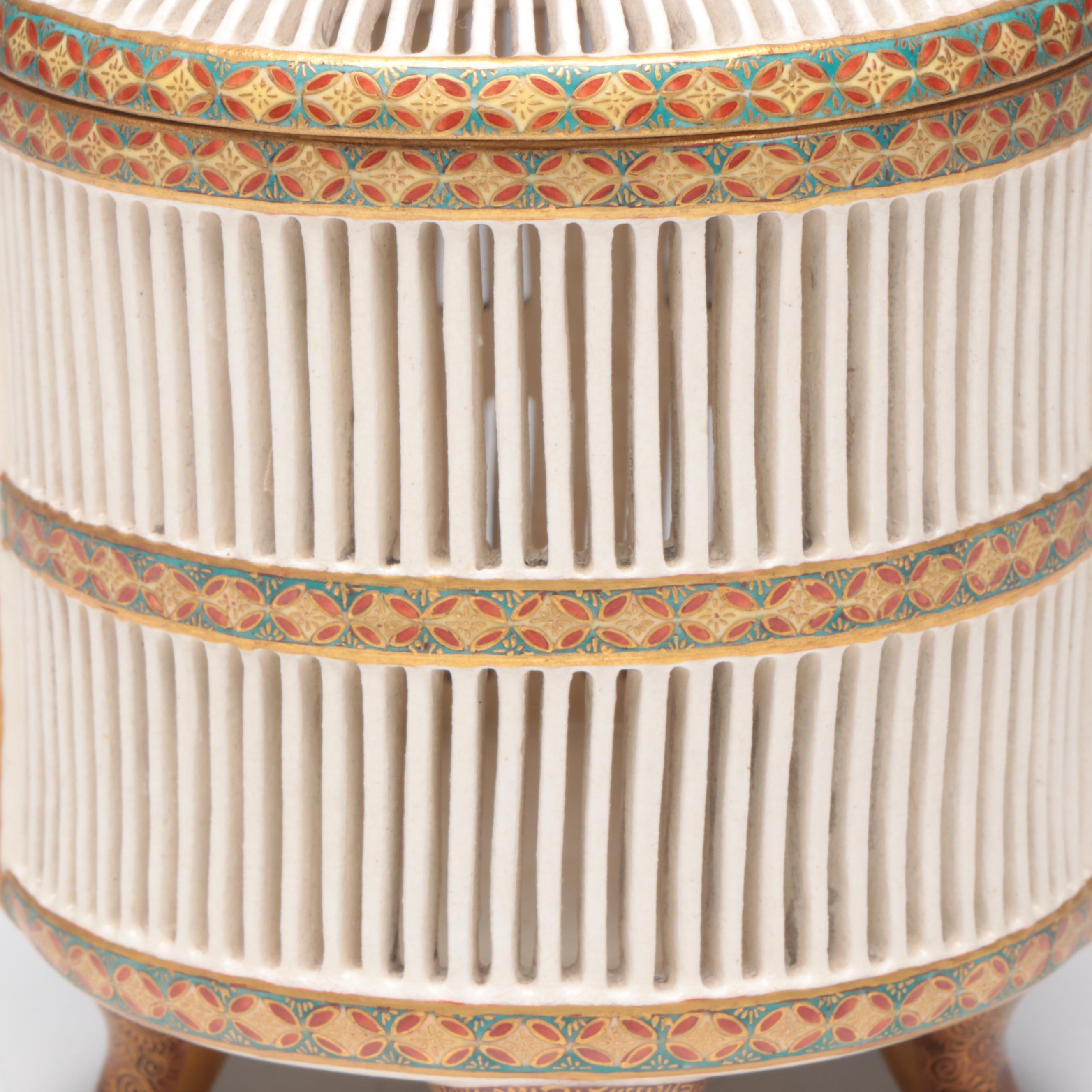 Antique Meiji Period Japanese Satsuma Porcelain Cricket Cage