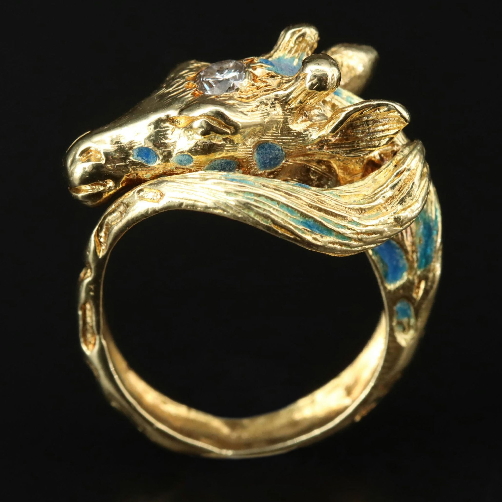 18K Diamond and Enamel Giraffe Bypass Ring