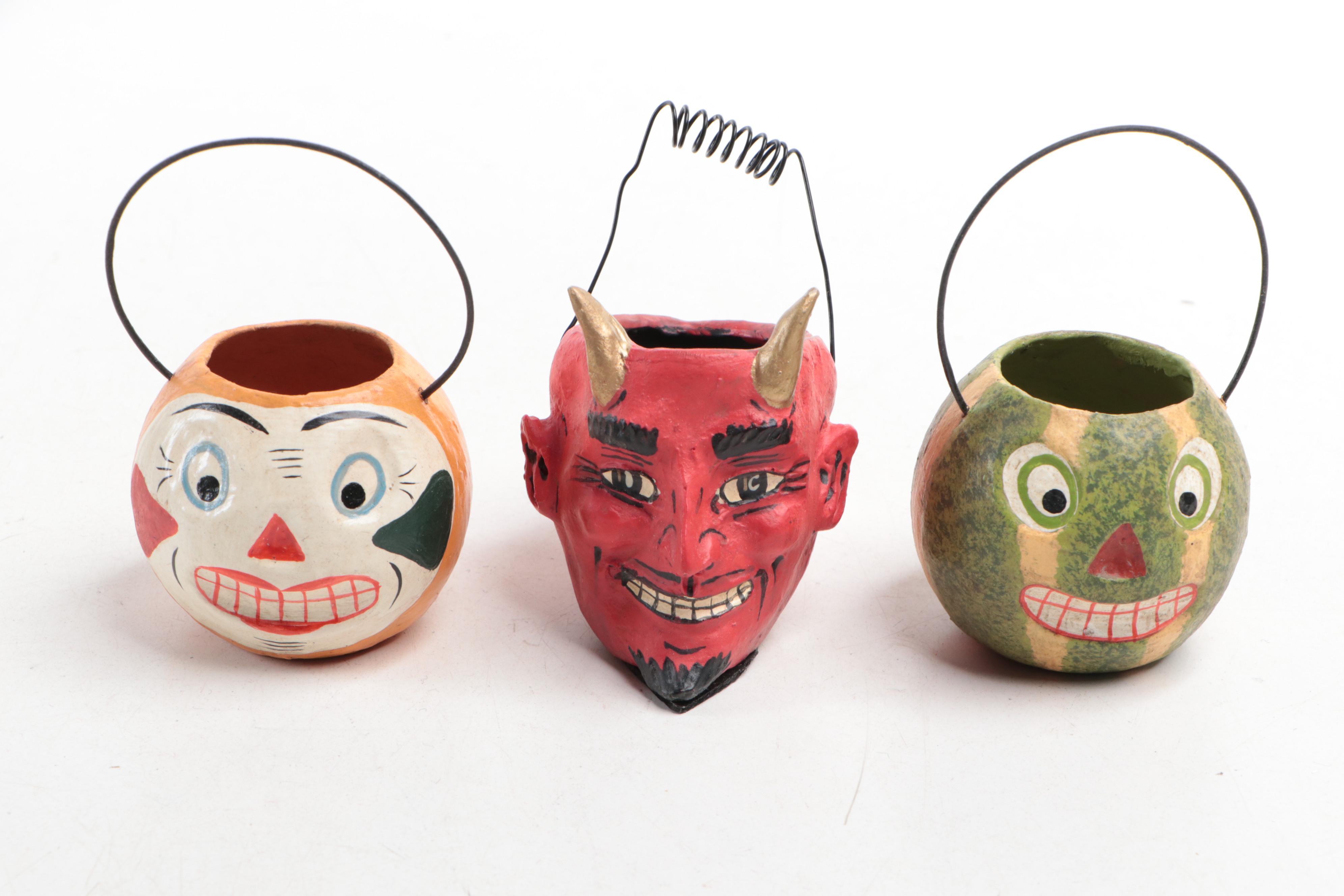 Bethany Lowe Designs Folk Art Style Papier-Mâché Halloween Candy Buckets