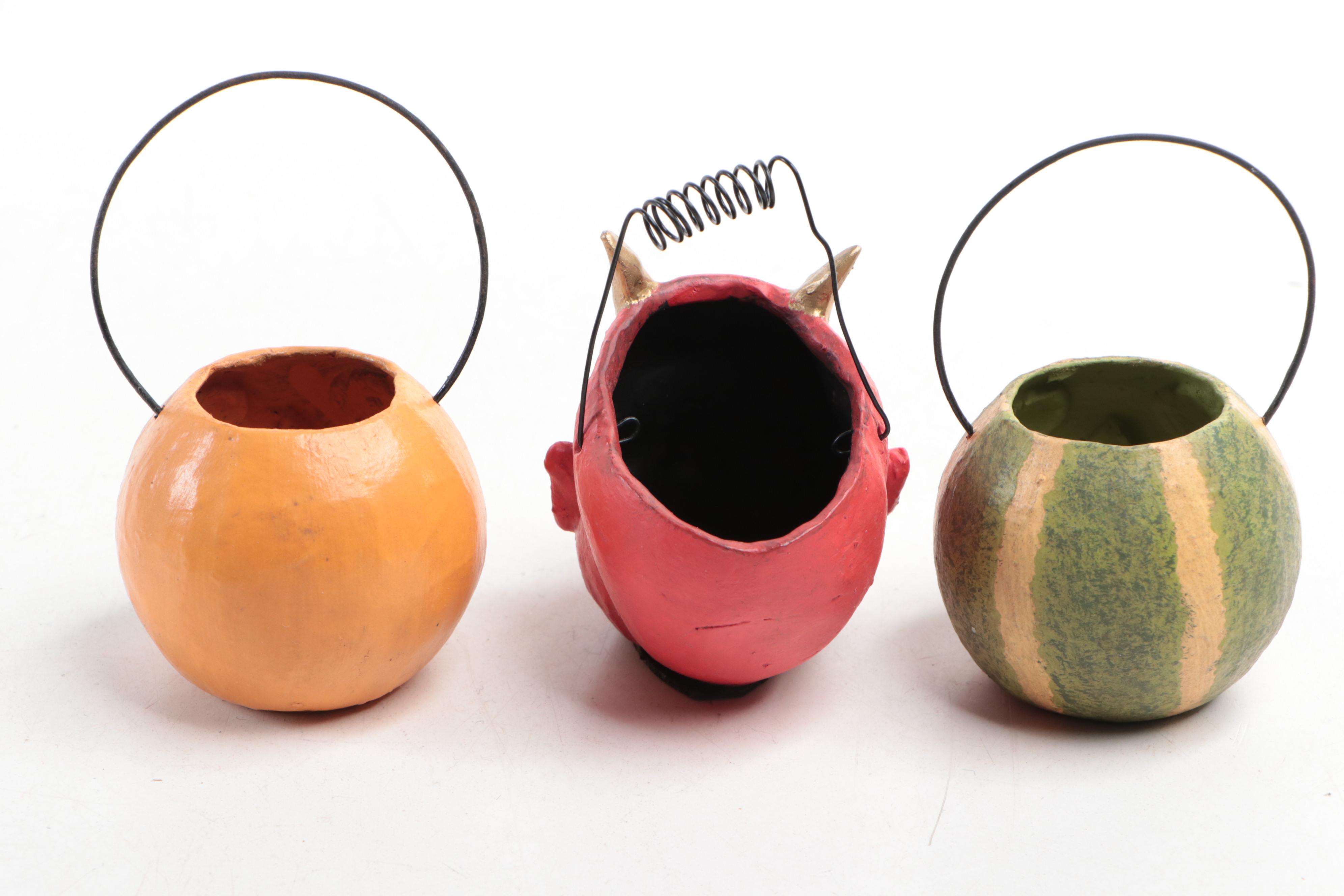 Bethany Lowe Designs Folk Art Style Papier-Mâché Halloween Candy Buckets