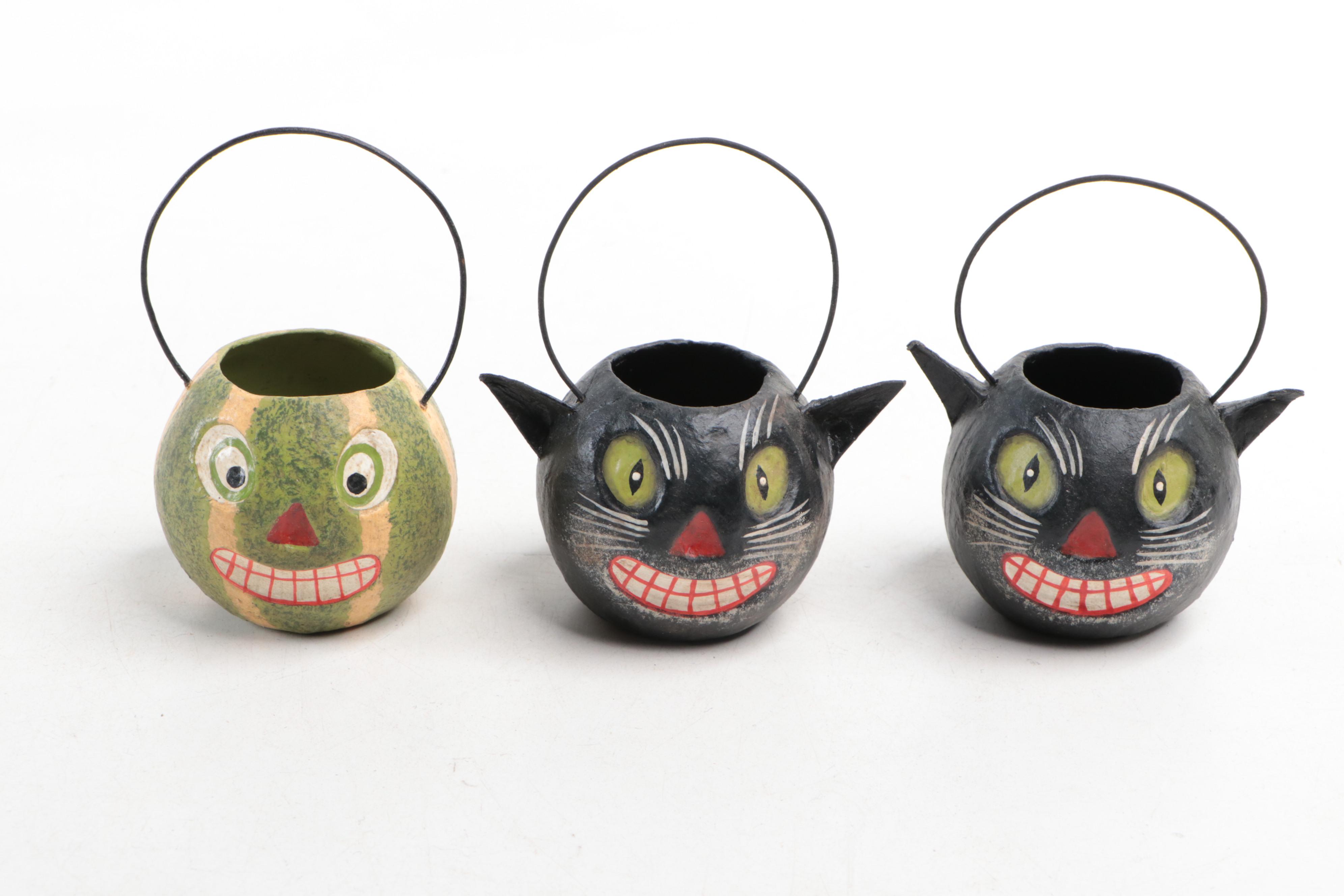 Bethany Lowe Designs Folk Art Style Papier-Mâché Halloween Candy Buckets
