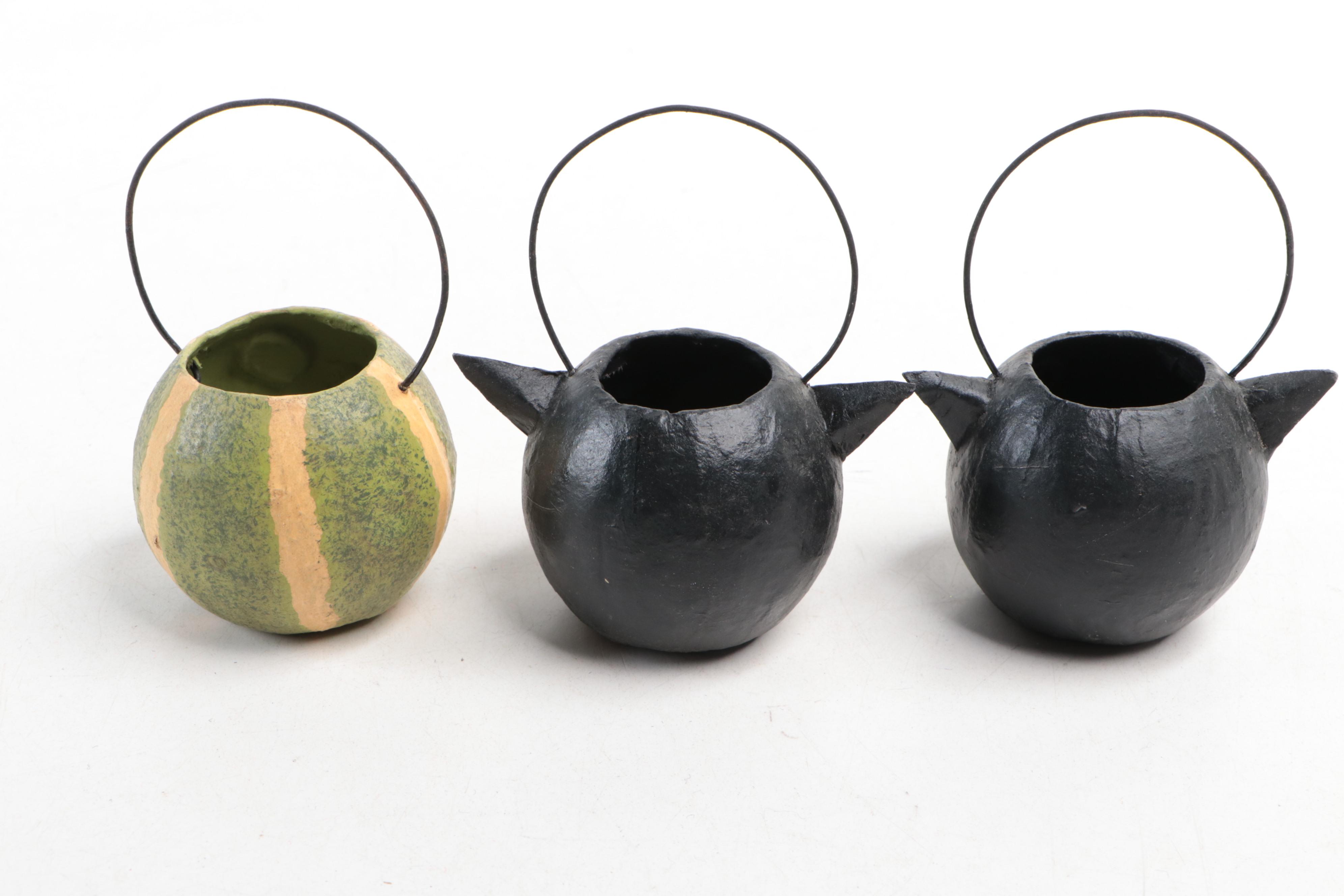 Bethany Lowe Designs Folk Art Style Papier-Mâché Halloween Candy Buckets