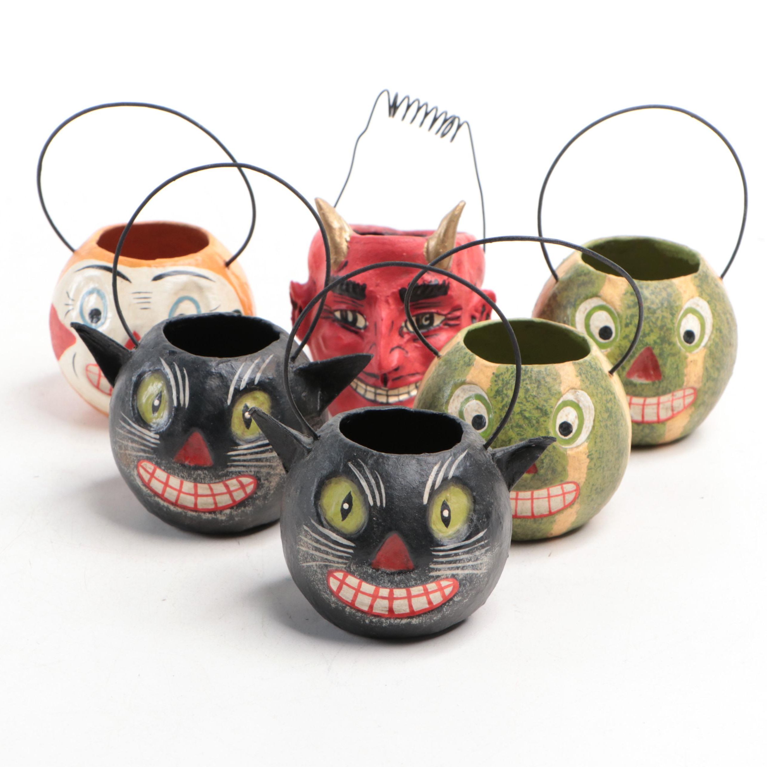 Bethany Lowe Designs Folk Art Style Papier-Mâché Halloween Candy Buckets