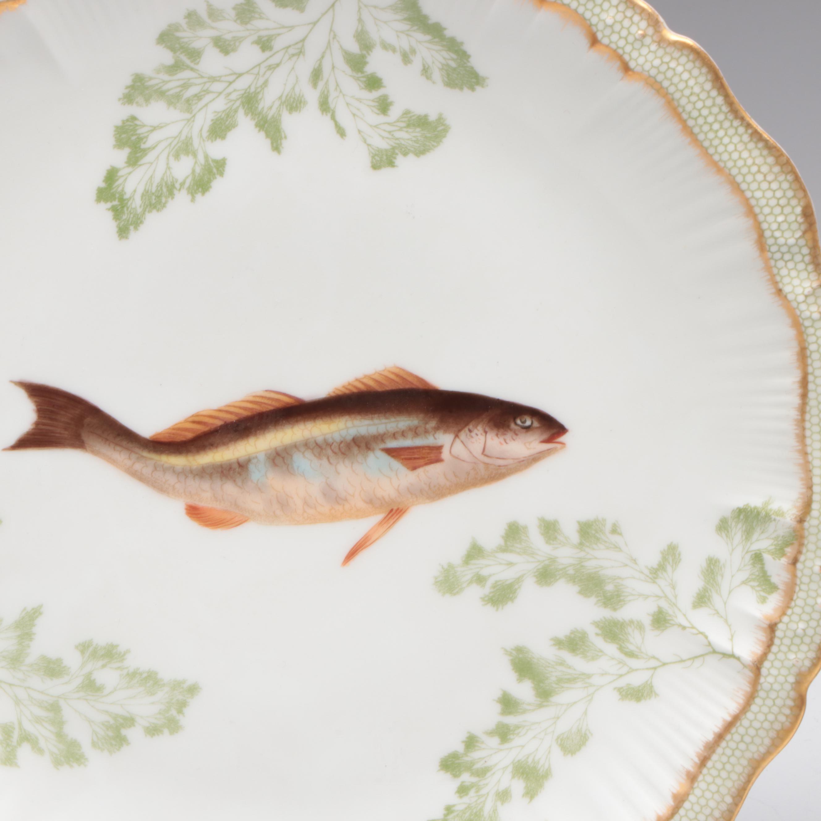 Tressemanes & Vogt Limoges Porcelain Fish Plates, Late 19th/ Early 20th Century