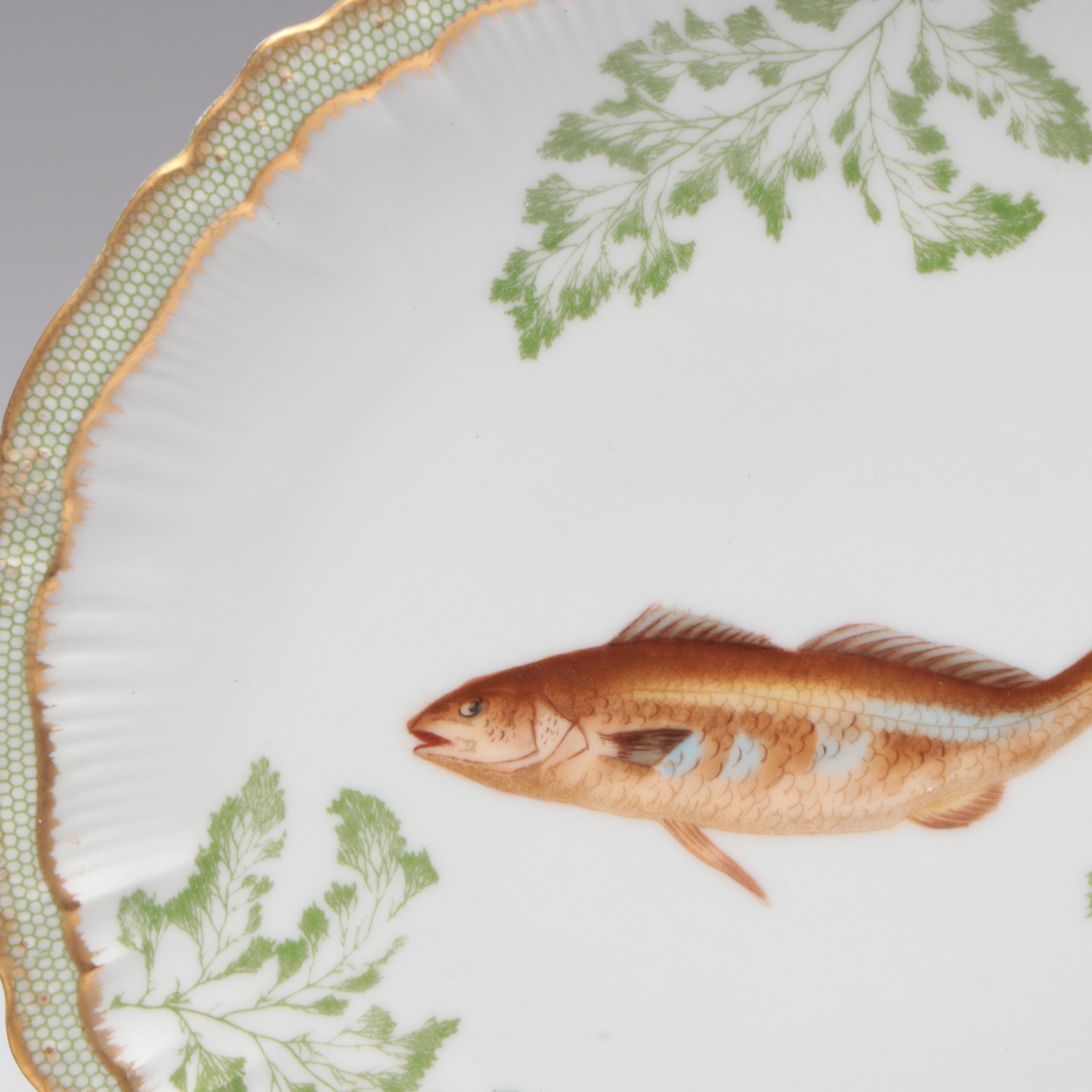 Tressemanes & Vogt Limoges Porcelain Fish Plates, Late 19th/ Early 20th Century